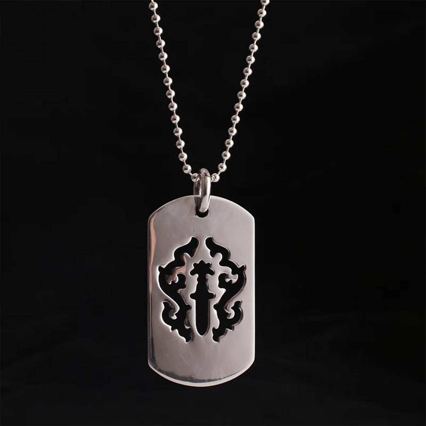 Chrome Hearts Hollow Dagger Dog Tag Necklace Pendant, Sterling Silver Charm Ball Chain Necklace