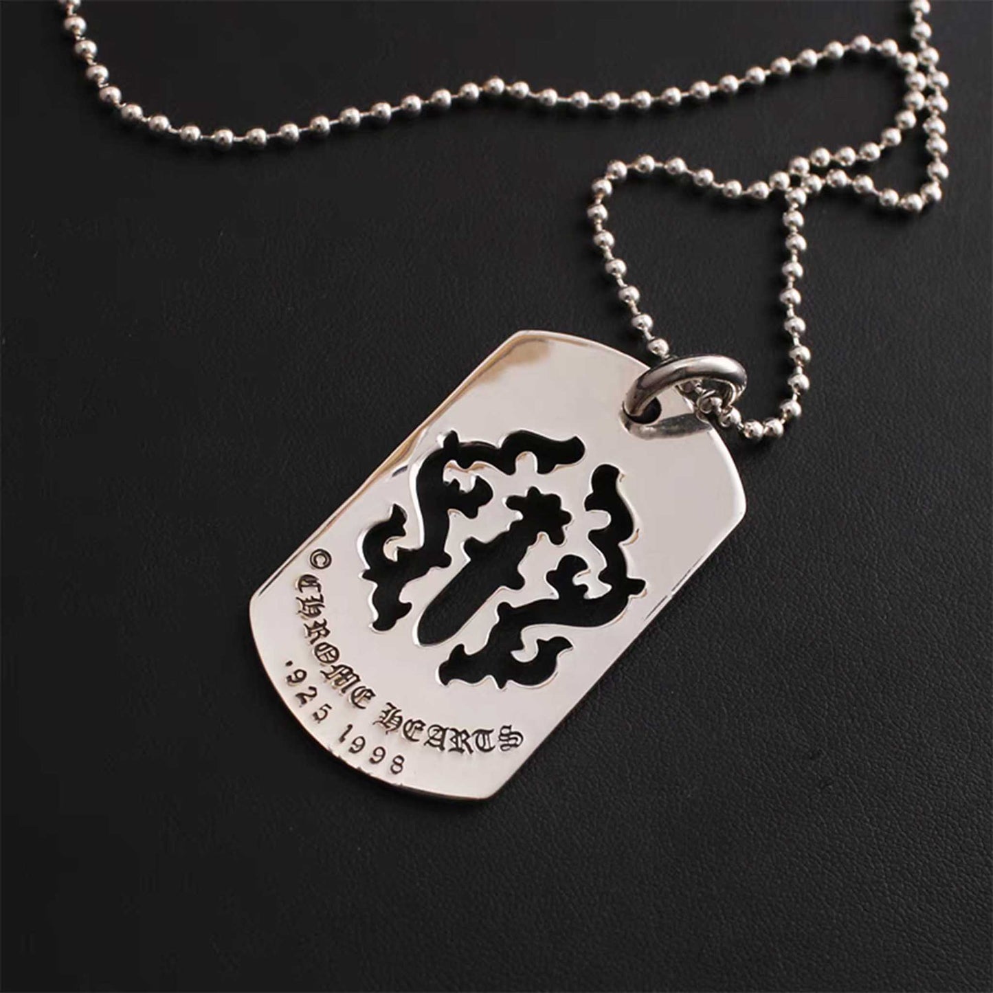 Chrome Hearts Hollow Dagger Dog Tag Necklace Pendant, Sterling Silver Charm Ball Chain Necklace