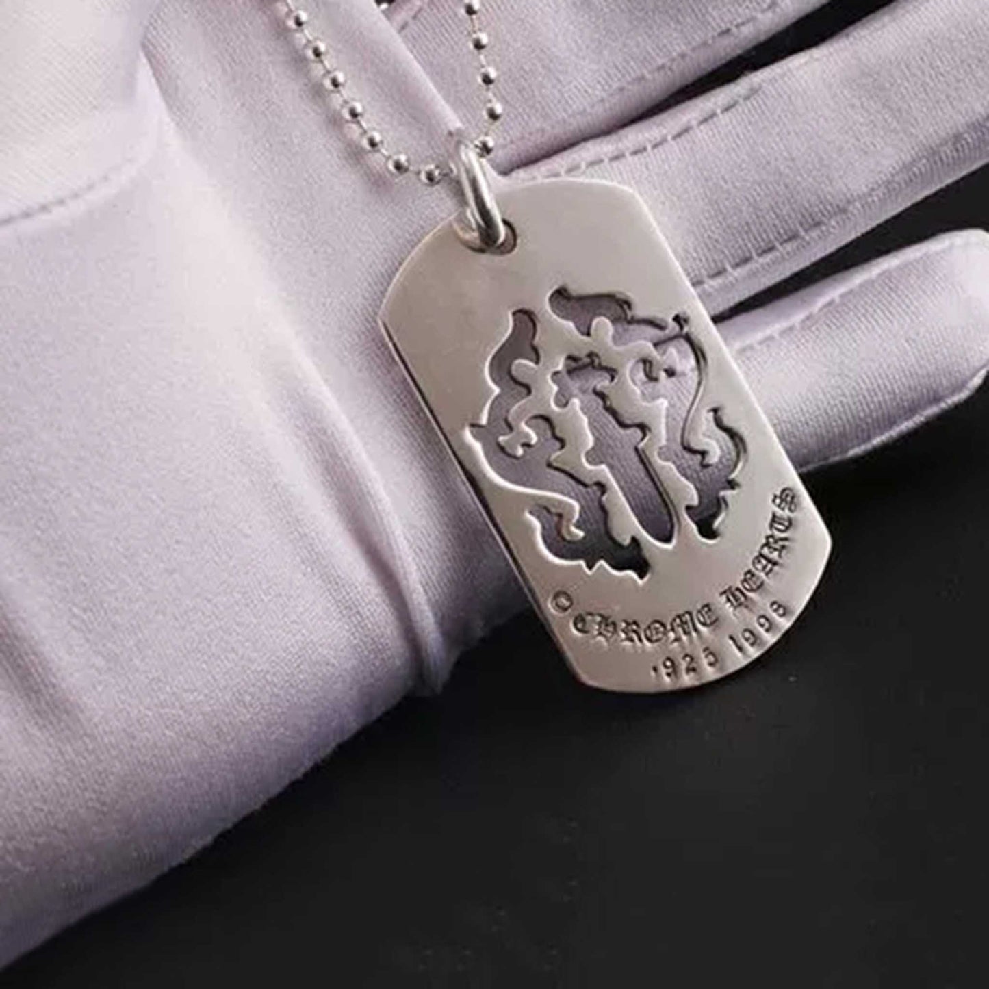 Chrome Hearts Hollow Dagger Dog Tag Necklace Pendant, Sterling Silver Charm Ball Chain Necklace