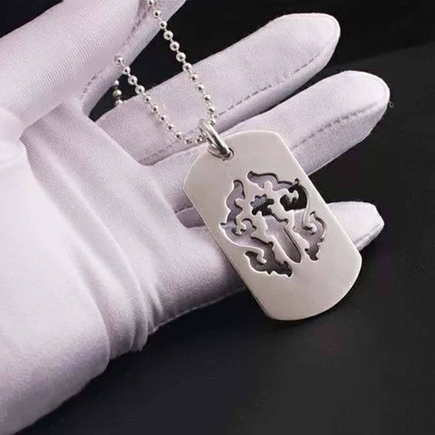 Chrome Hearts Hollow Dagger Dog Tag Necklace Pendant, Sterling Silver Charm Ball Chain Necklace