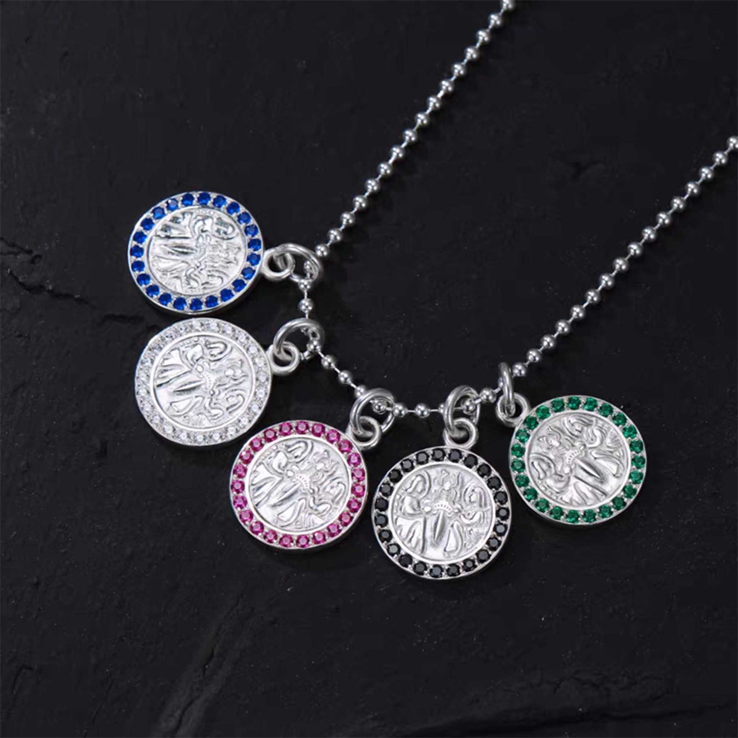 Chrome Hearts Gem-encrusted Pendant Necklace, Gothic Dagger & Cross Charm Ball Chain Necklace