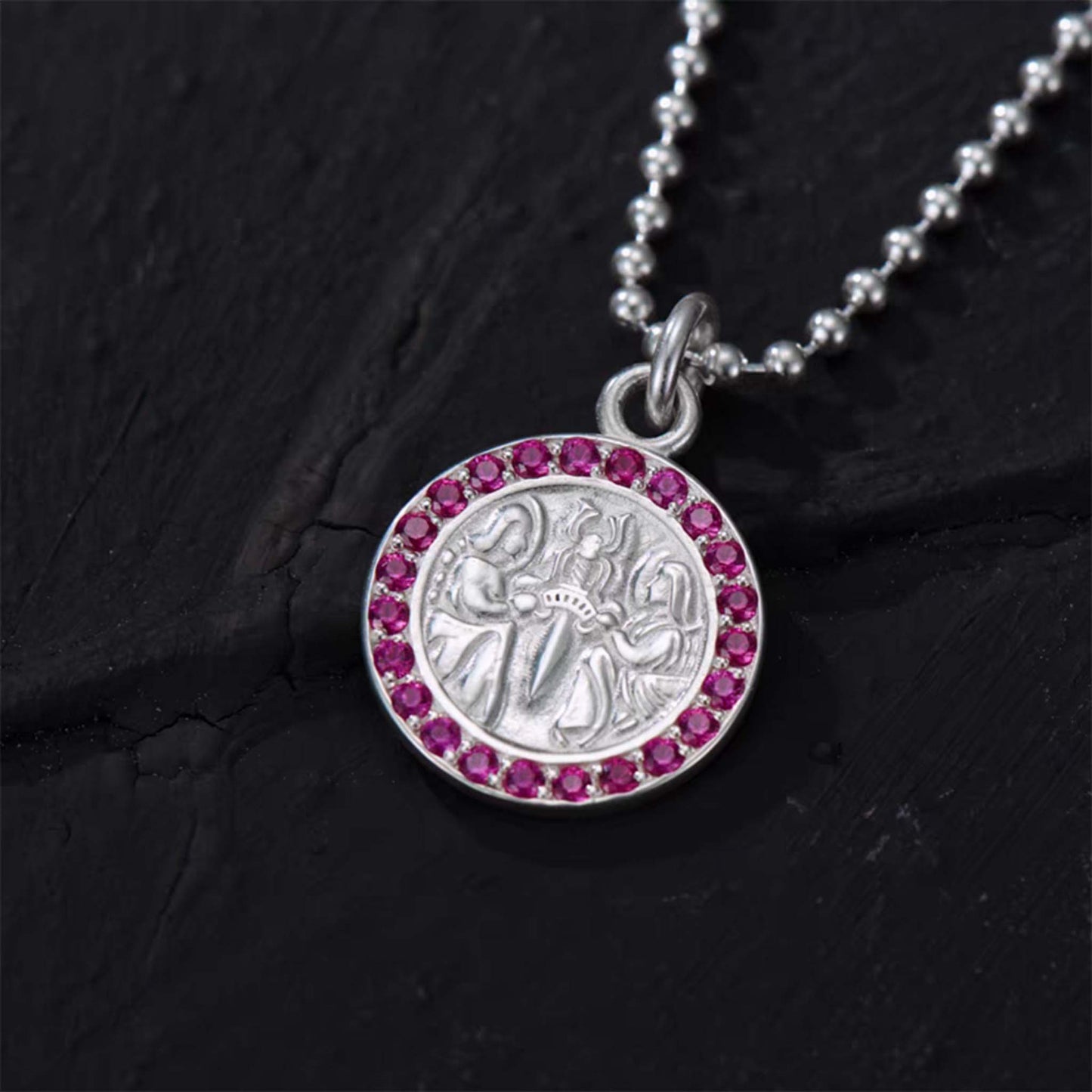 Chrome Hearts Gem-encrusted Pendant Necklace, Gothic Dagger & Cross Charm Ball Chain Necklace