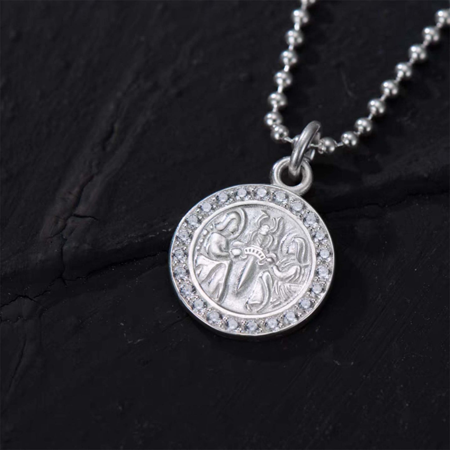 Chrome Hearts Gem-encrusted Pendant Necklace, Gothic Dagger & Cross Charm Ball Chain Necklace