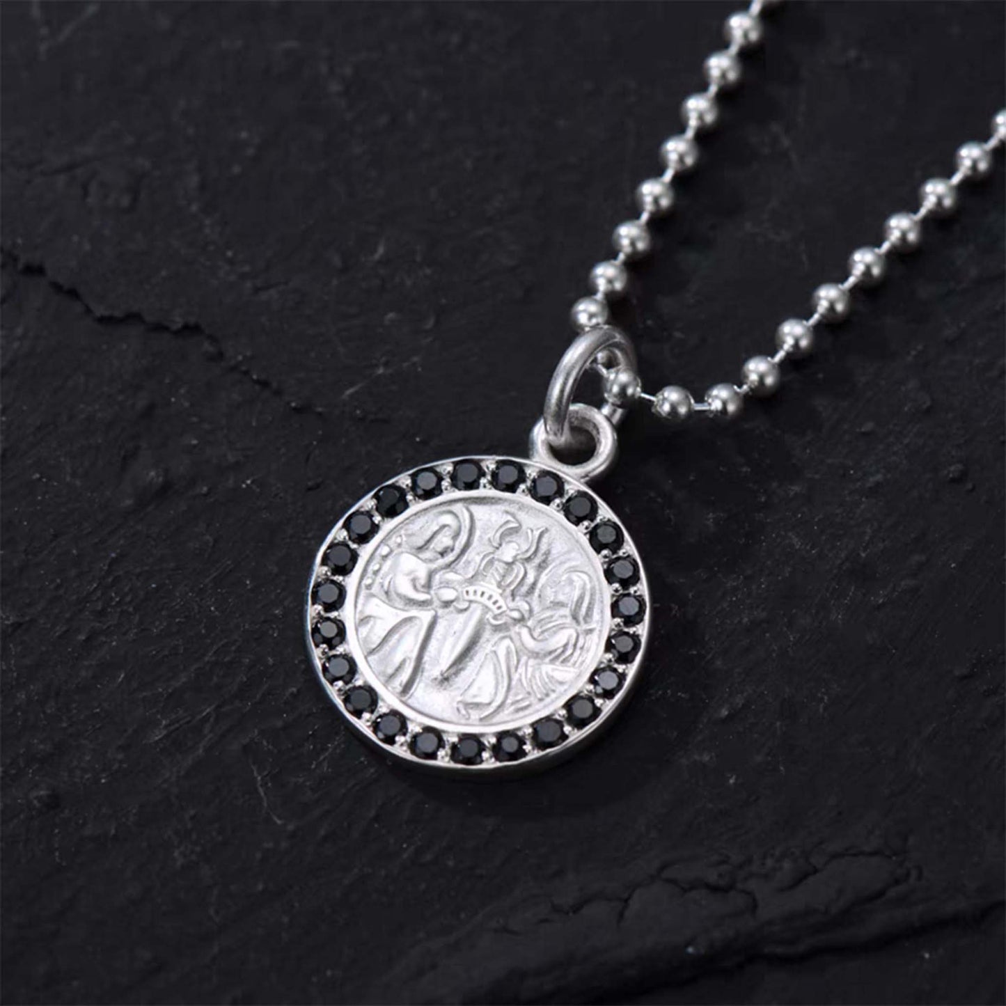 Chrome Hearts Gem-encrusted Pendant Necklace, Gothic Dagger & Cross Charm Ball Chain Necklace