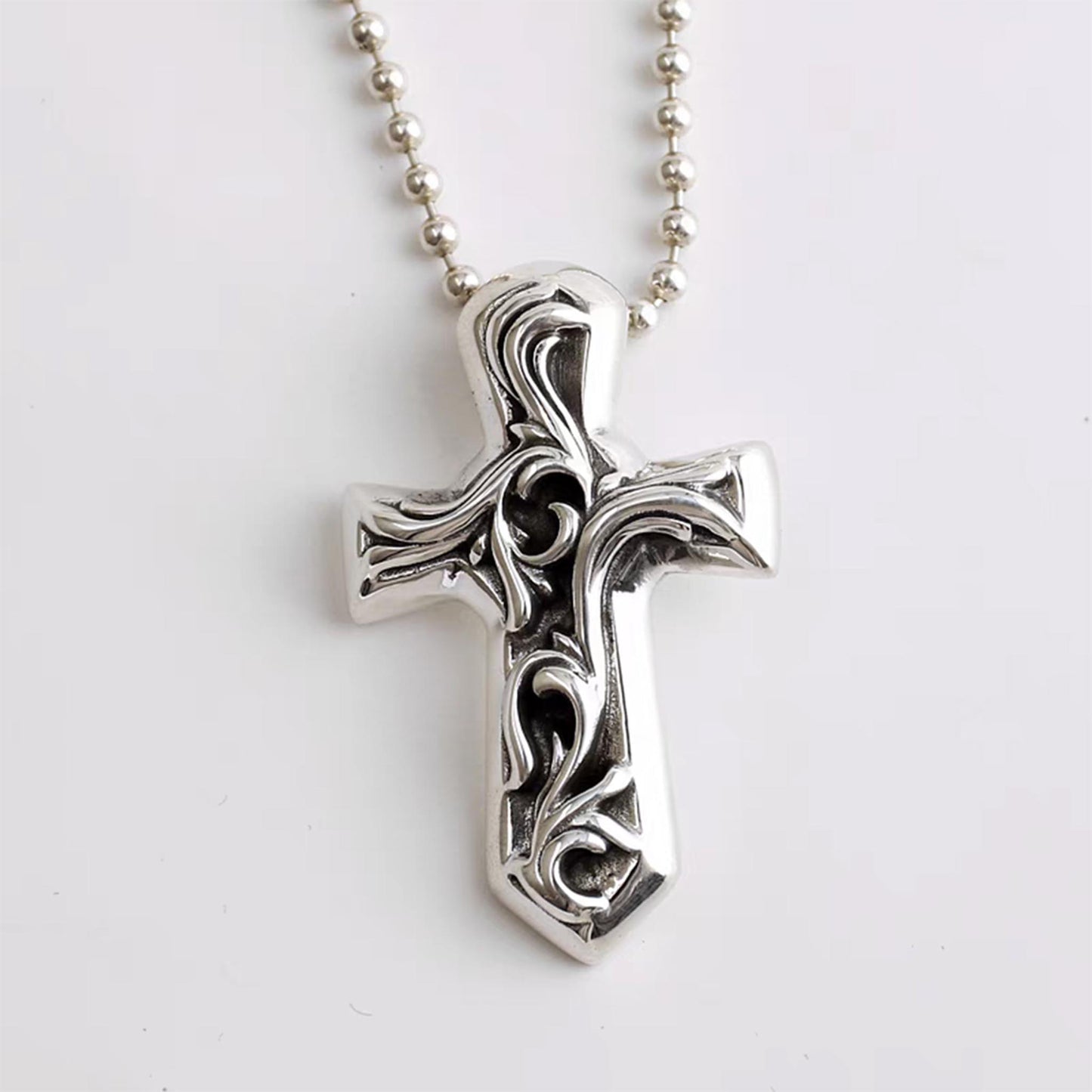 Chrome Hearts Sterling Silver Sword Vine Cross Pendant Necklace, Statement Gothic Dagger Charm