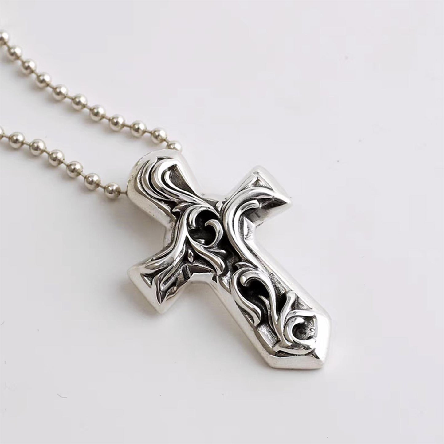Chrome Hearts Sterling Silver Sword Vine Cross Pendant Necklace, Statement Gothic Dagger Charm