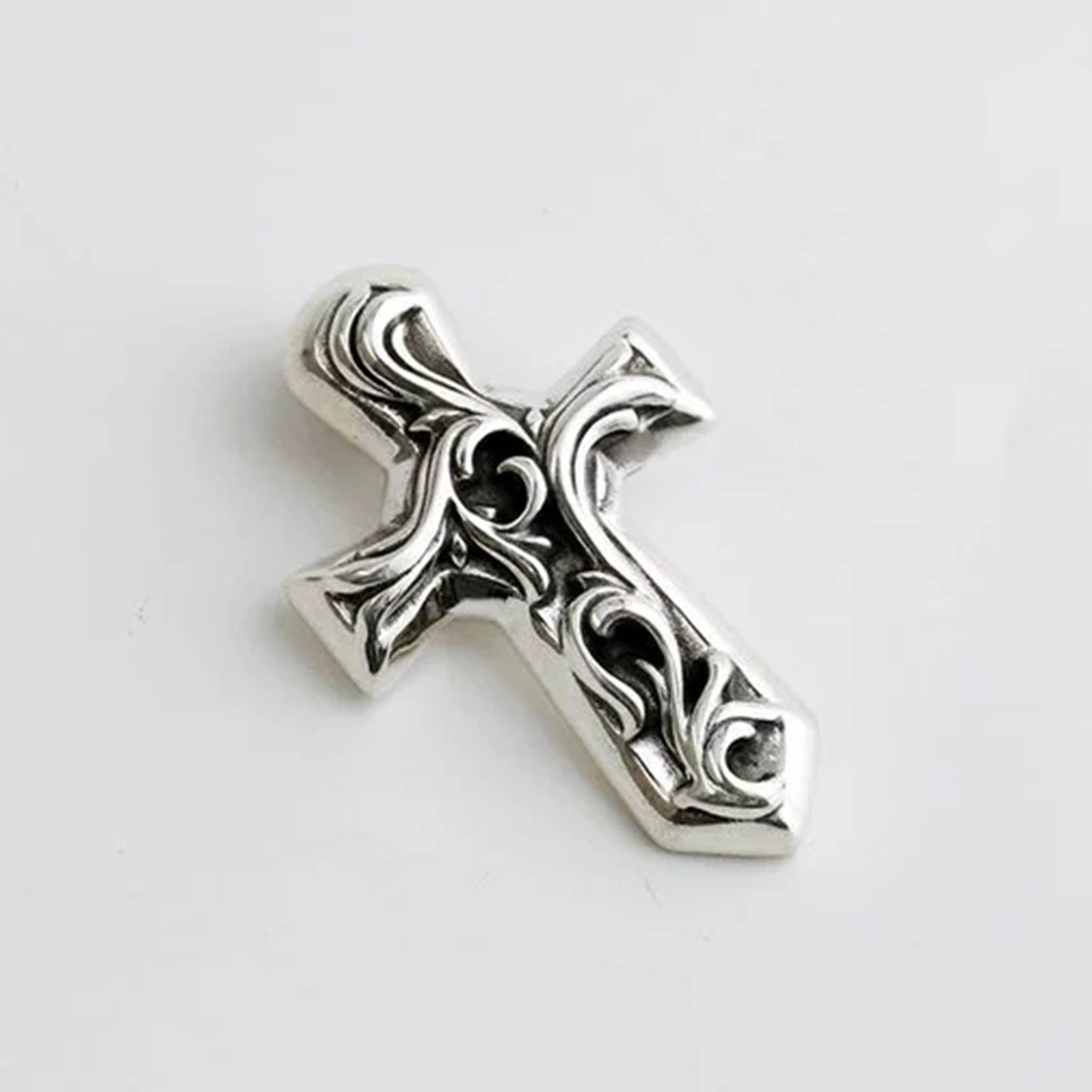 Chrome Hearts Sterling Silver Sword Vine Cross Pendant Necklace, Statement Gothic Dagger Charm