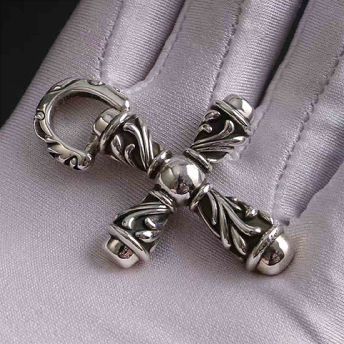 Chrome Hearts Vine & Cross Pendant Necklace, Sterling Silver Statement Gothic Cross Charm