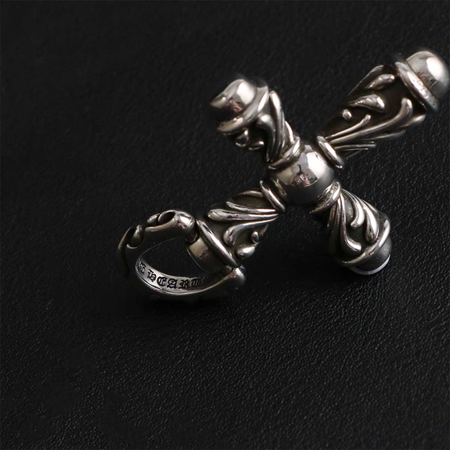 Chrome Hearts Vine & Cross Pendant Necklace, Sterling Silver Statement Gothic Cross Charm