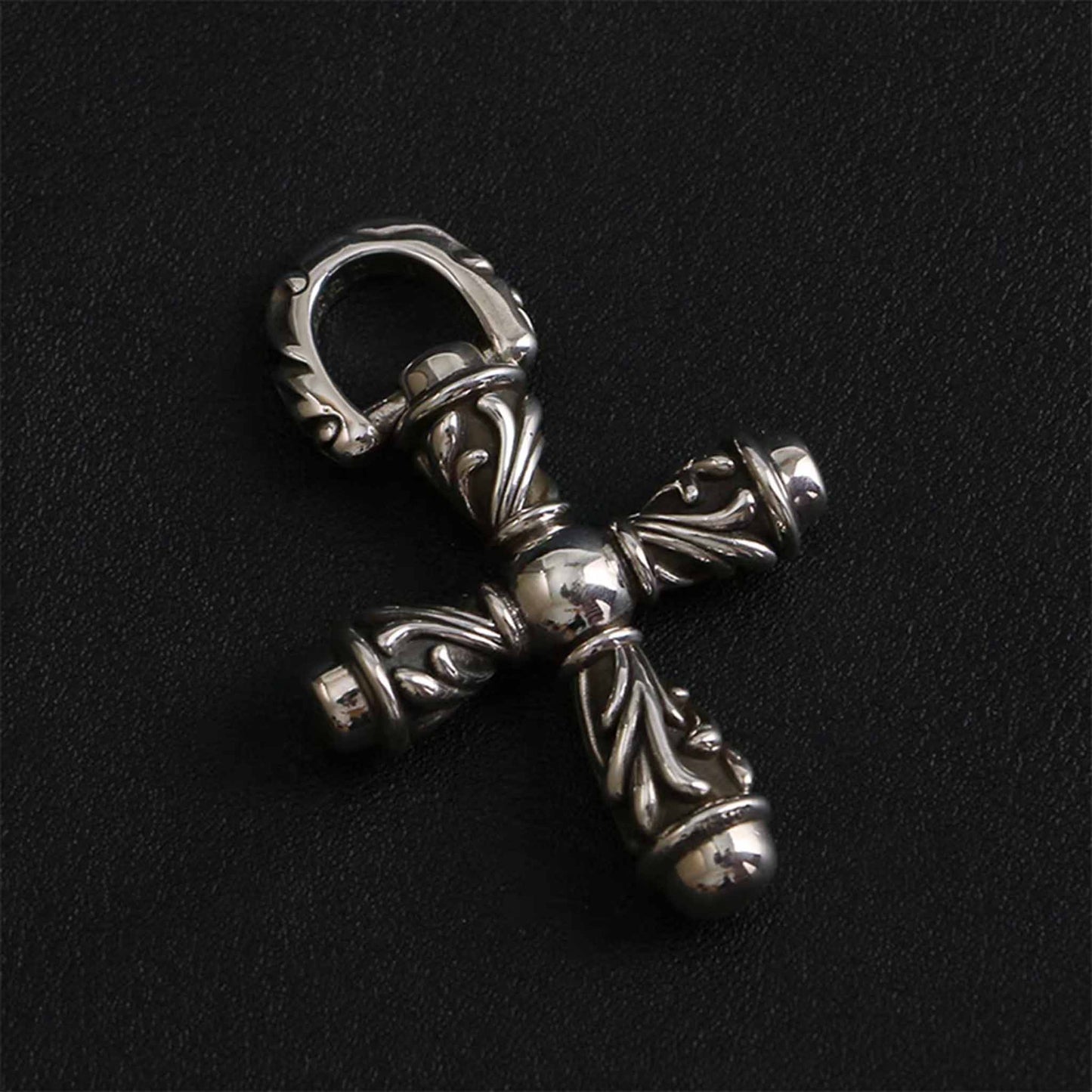 Chrome Hearts Vine & Cross Pendant Necklace, Sterling Silver Statement Gothic Cross Charm