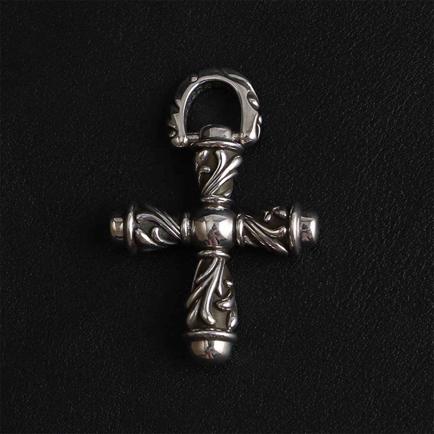 Chrome Hearts Vine & Cross Pendant Necklace, Sterling Silver Statement Gothic Cross Charm