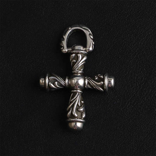 Chrome Hearts Vine & Cross Pendant Necklace, Sterling Silver Statement Gothic Cross Charm