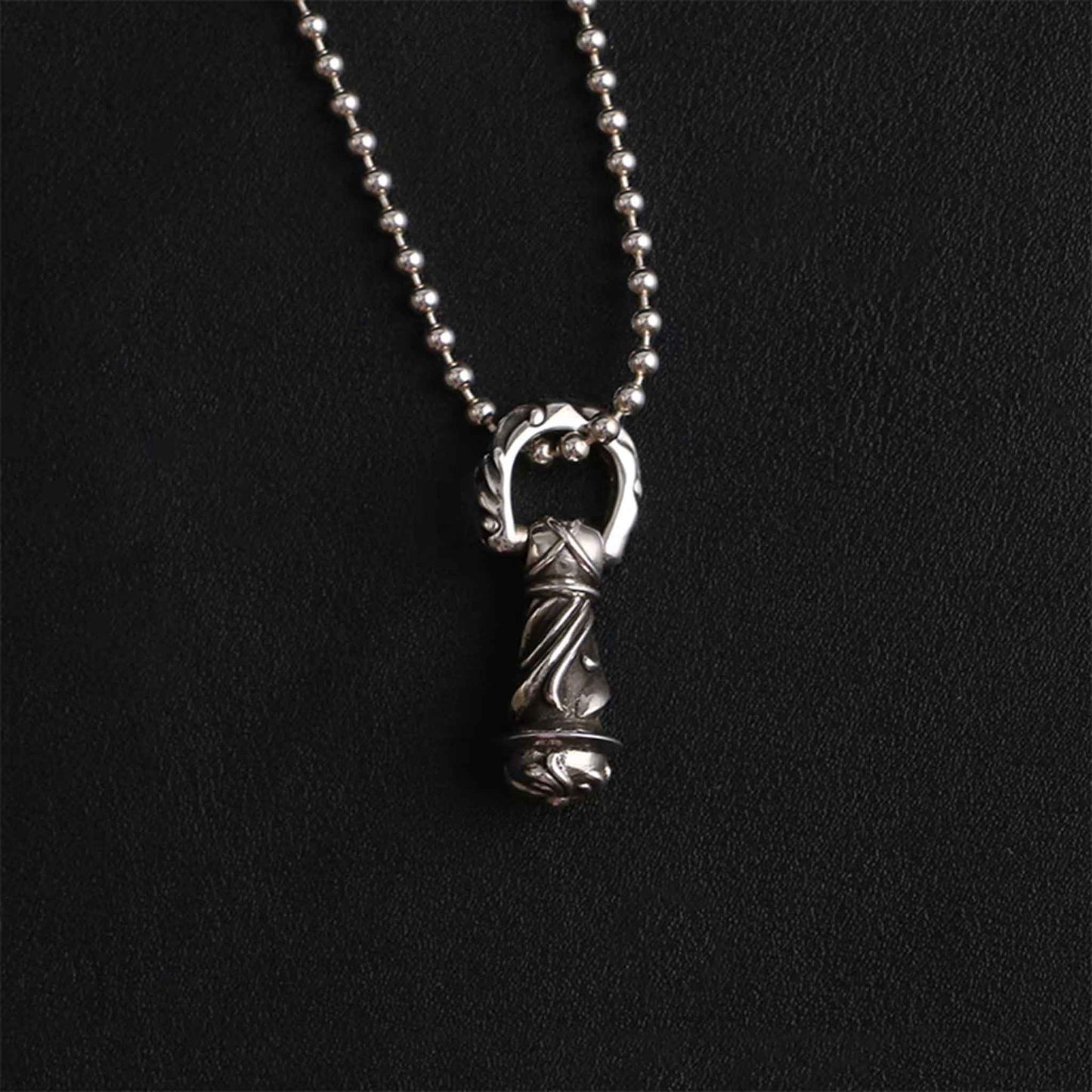 Chrome Hearts Vine Cylinder Pendant, Sterling Silver Statement Gothic Charm for Necklace
