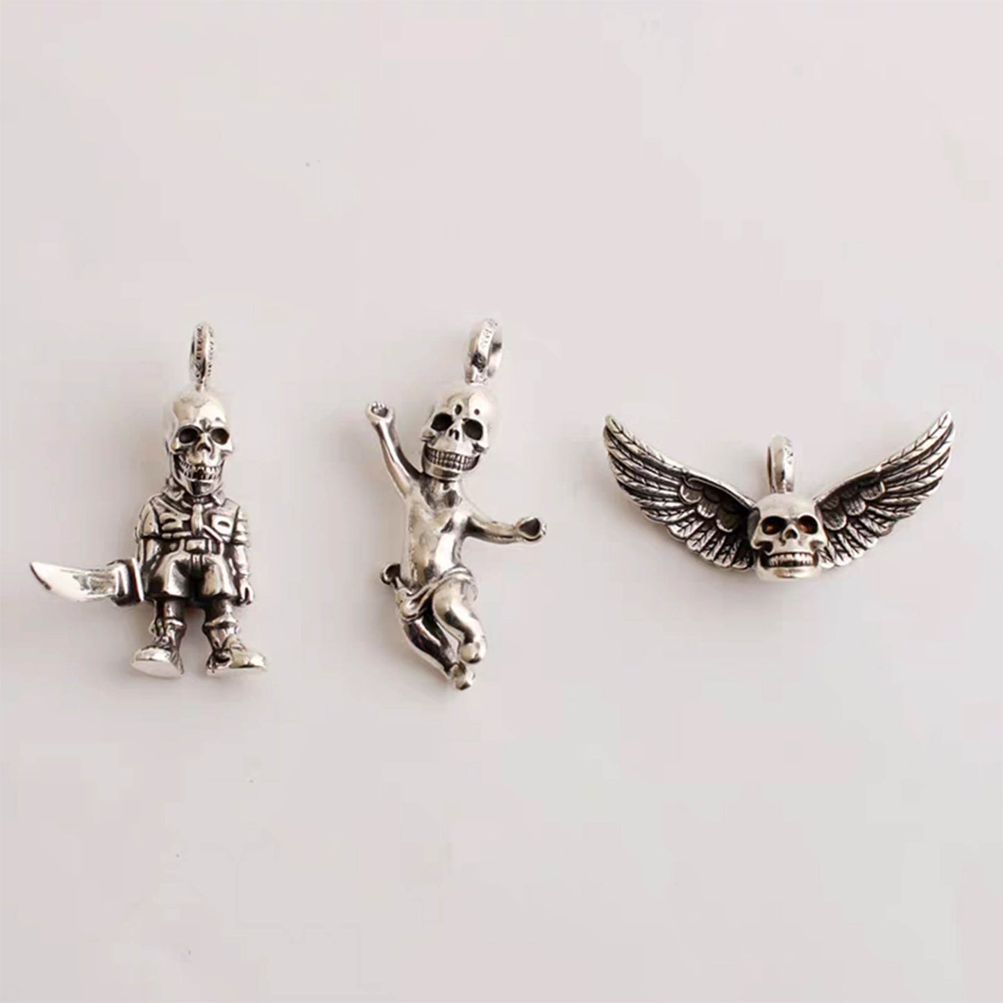Chrome Hearts FOTI Skeleton Soldiers Pendant, Sterling Silver Statement Gothic Charm for Necklaces