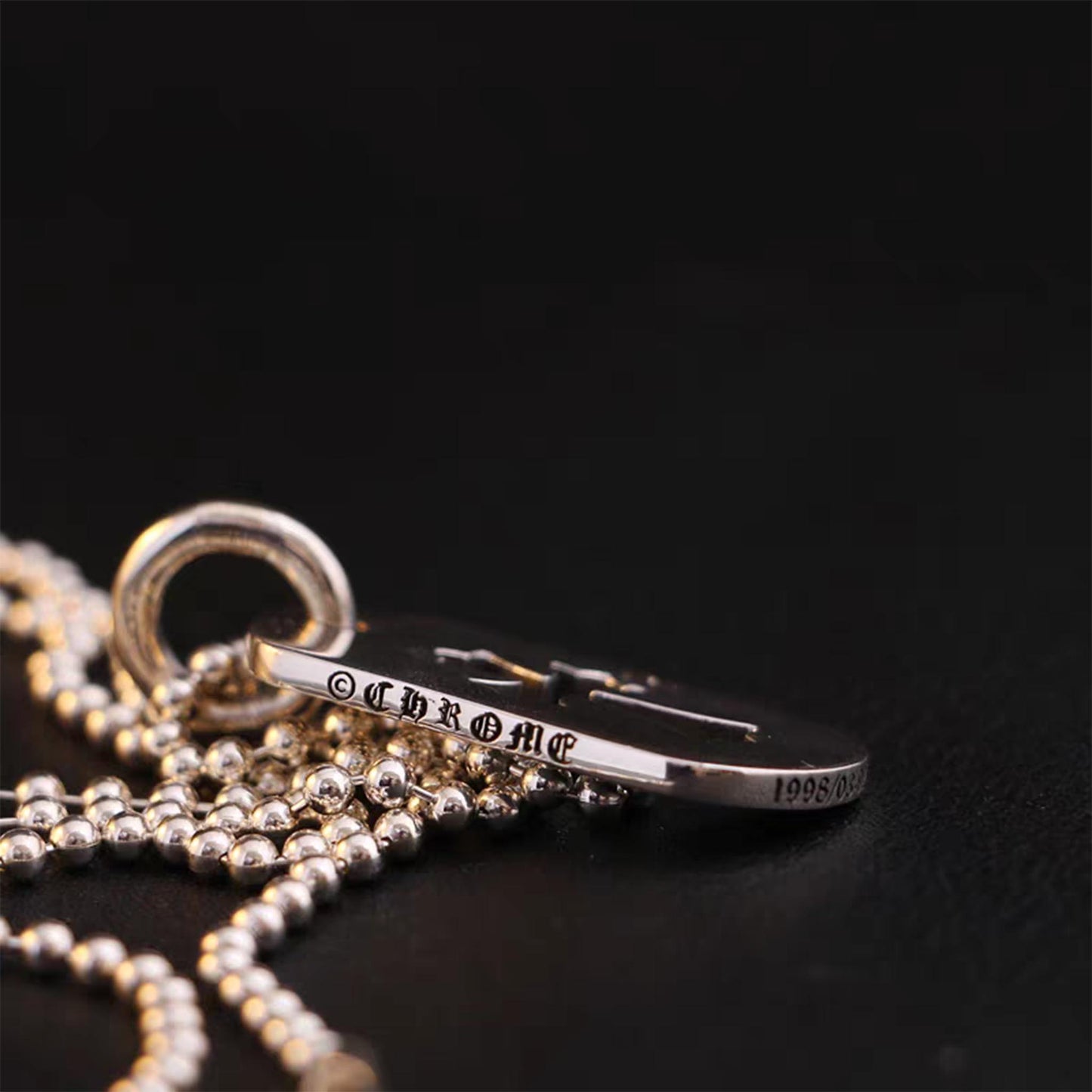 Chrome Hearts Hollow Cross Dog Tag Necklace Pendant, Sterling Silver Charm Ball Chain Necklace