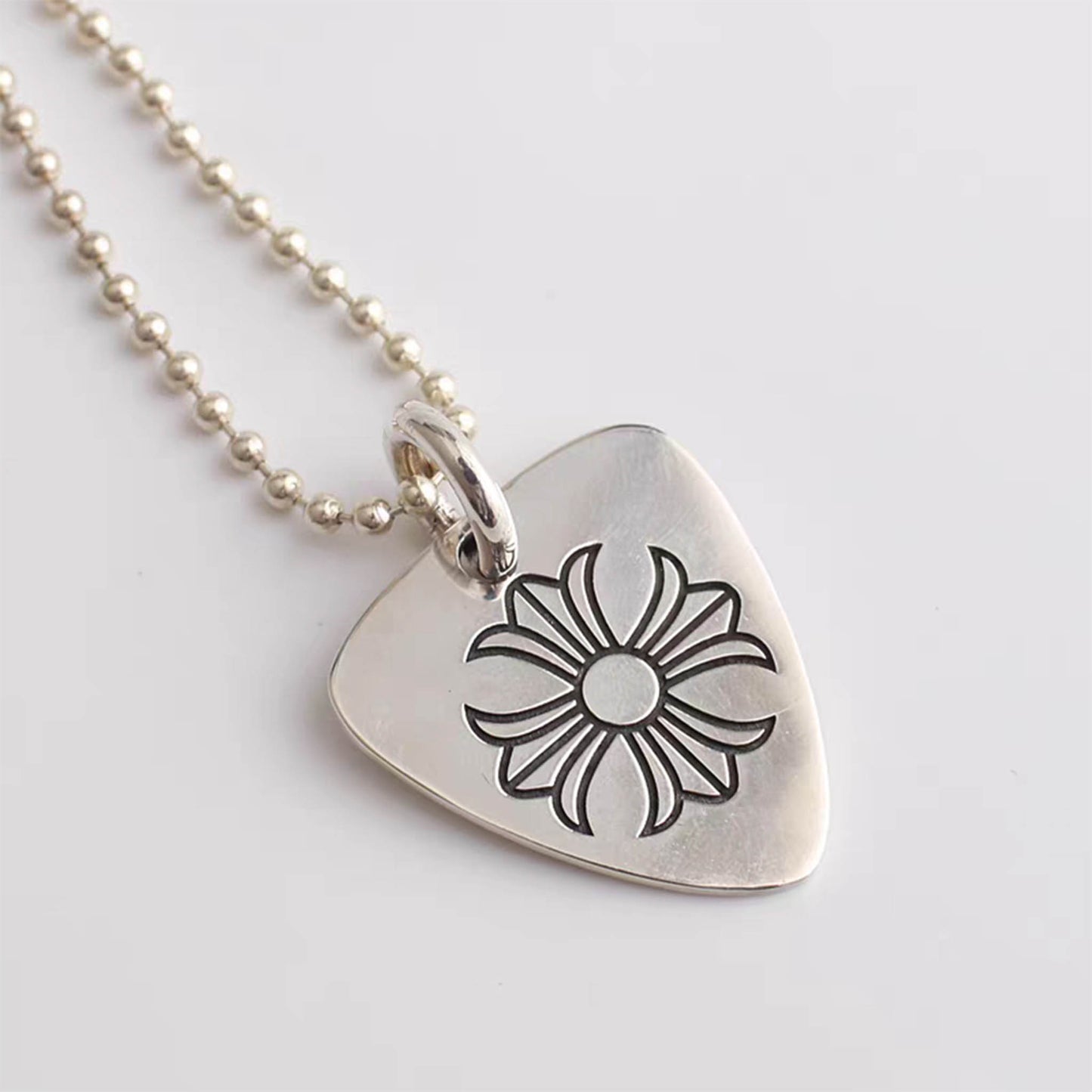 Chrome Hearts Cross & Tongue & Star Guitar Pick Necklace Pendant, Sterling Silver Charm Ball Chain Necklace