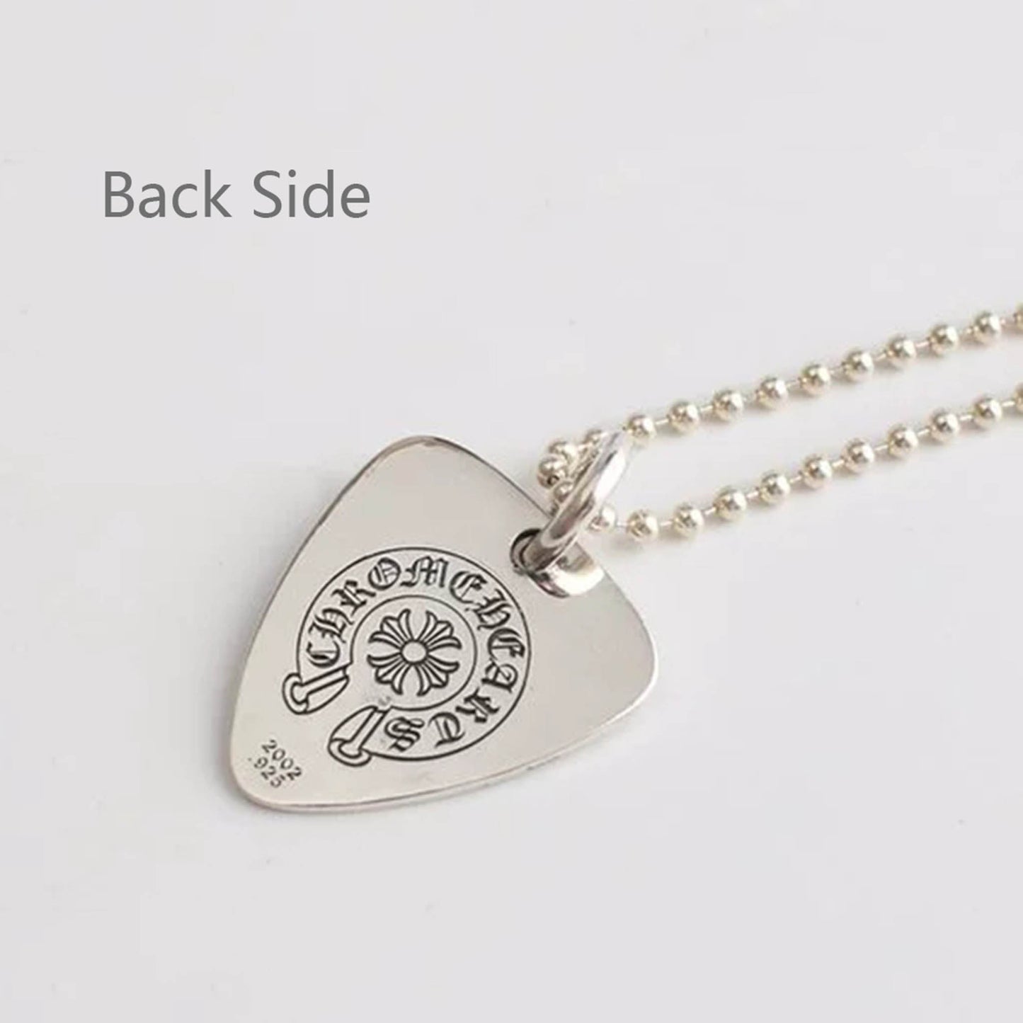 Chrome Hearts Cross & Tongue & Star Guitar Pick Necklace Pendant, Sterling Silver Charm Ball Chain Necklace
