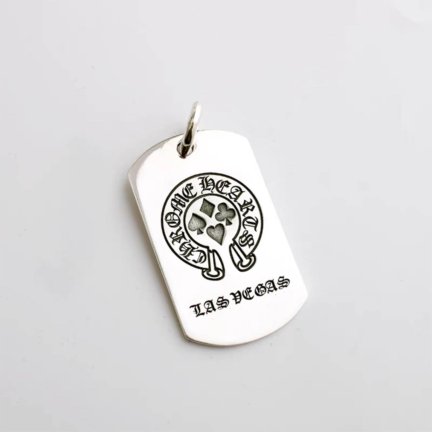 Chrome Hearts Poker & F*CK YOU Military Dog Tag Necklace Pendant, Sterling Silver Charm Ball Chain Necklace