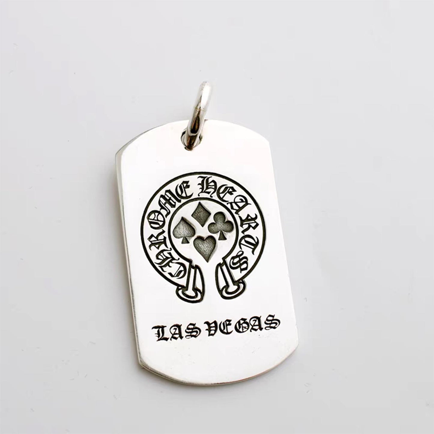 Chrome Hearts Poker & F*CK YOU Military Dog Tag Necklace Pendant, Sterling Silver Charm Ball Chain Necklace