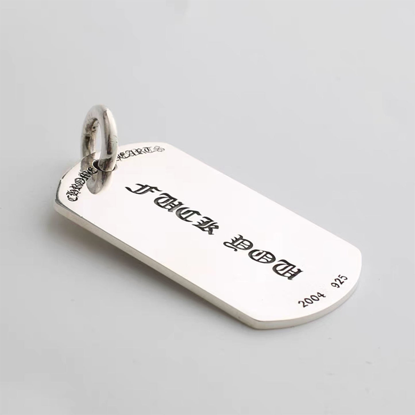 Chrome Hearts Poker & F*CK YOU Military Dog Tag Necklace Pendant, Sterling Silver Charm Ball Chain Necklace