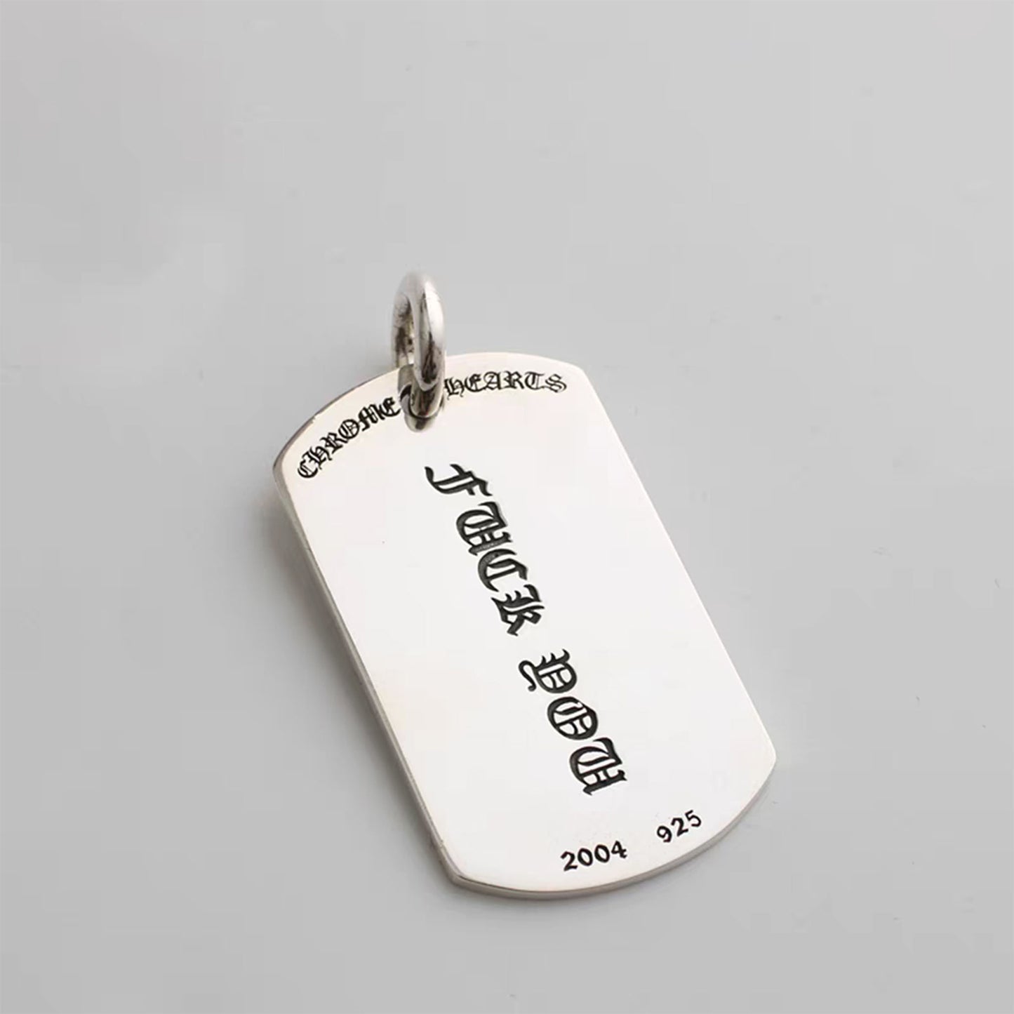 Chrome Hearts Poker & F*CK YOU Military Dog Tag Necklace Pendant, Sterling Silver Charm Ball Chain Necklace