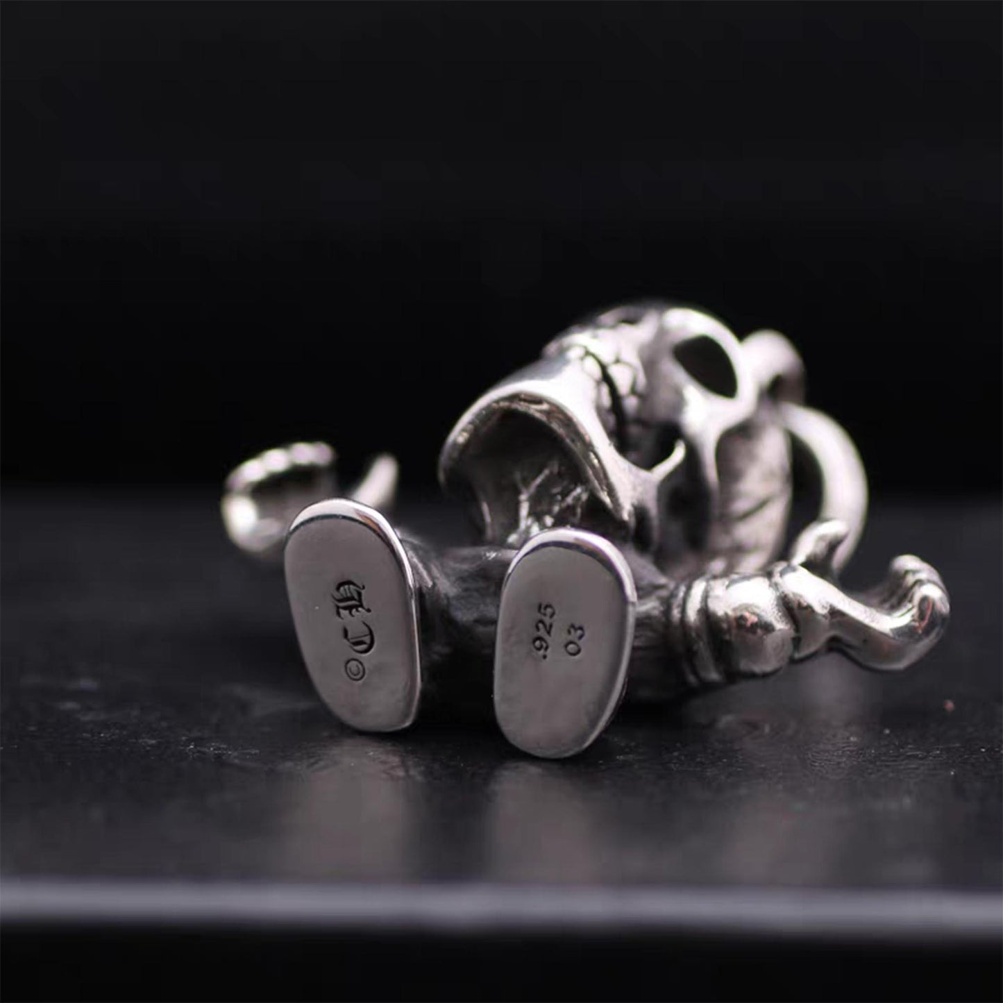 Chrome Hearts Foti Harris Teeter Necklace Pendant, Sterling Silver Skull Charm, Punk Statement Silver Jewelry