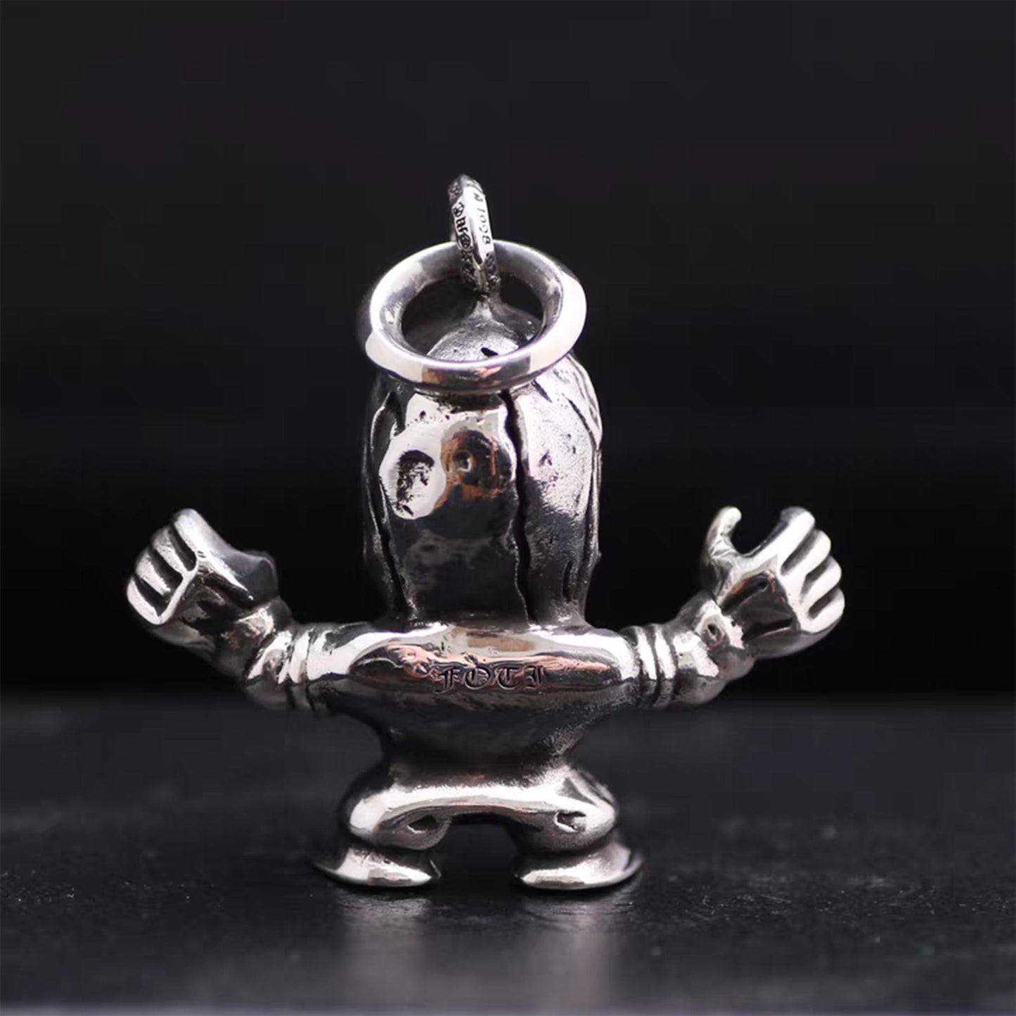 Chrome Hearts Foti Harris Teeter Necklace Pendant, Sterling Silver Skull Charm, Punk Statement Silver Jewelry