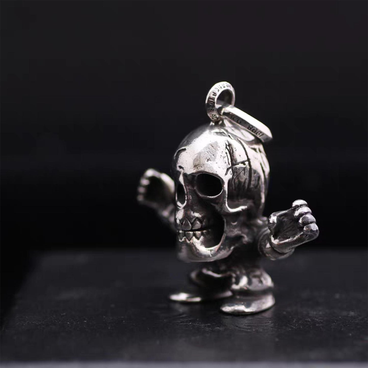 Chrome Hearts Foti Harris Teeter Necklace Pendant, Sterling Silver Skull Charm, Punk Statement Silver Jewelry