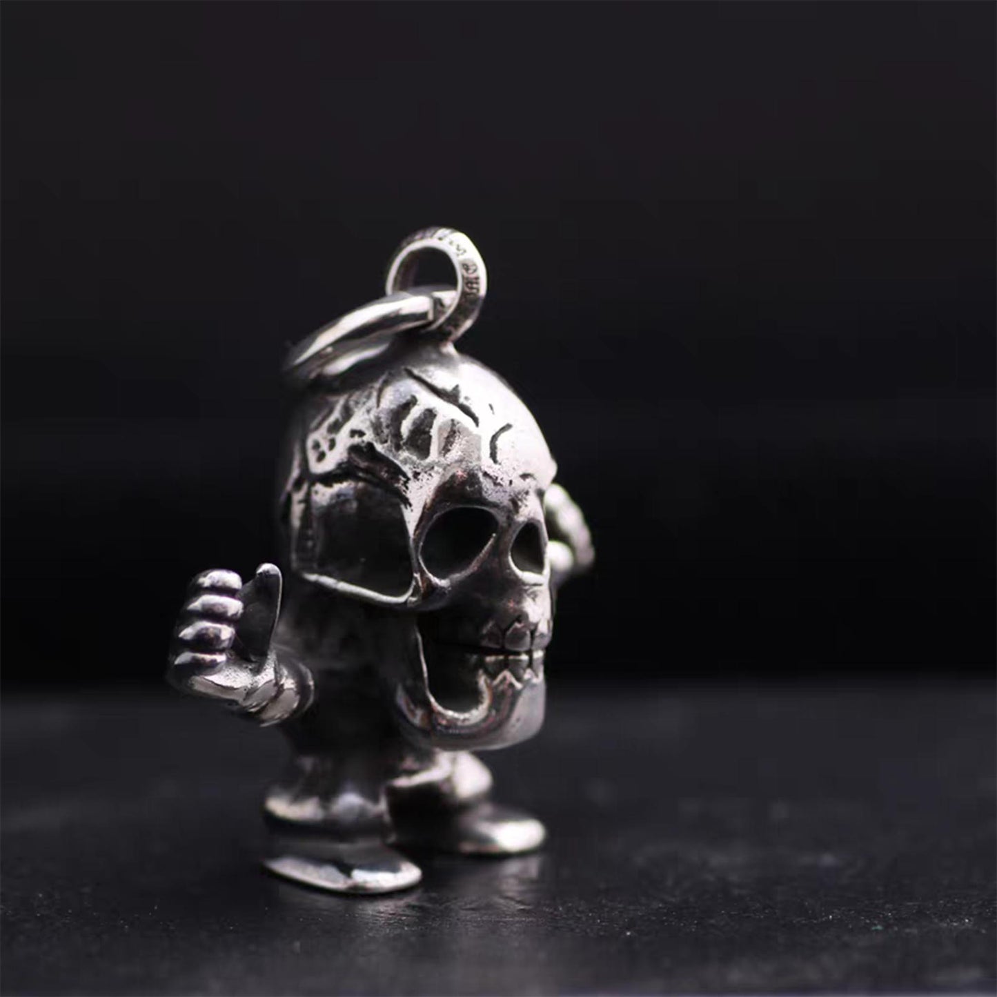 Chrome Hearts Foti Harris Teeter Necklace Pendant, Sterling Silver Skull Charm, Punk Statement Silver Jewelry