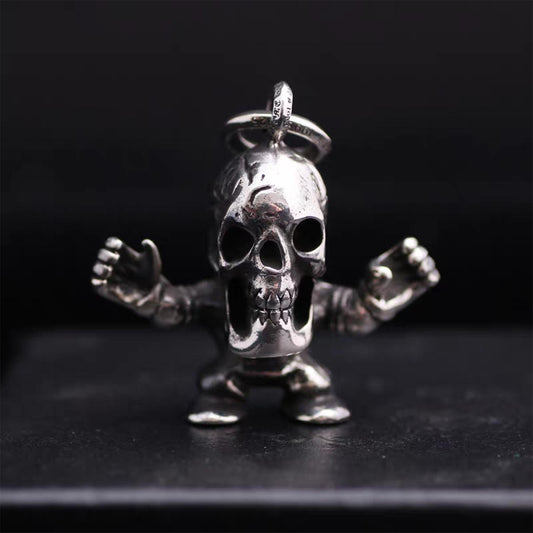 Chrome Hearts Foti Harris Teeter Necklace Pendant, Sterling Silver Skull Charm, Punk Statement Silver Jewelry