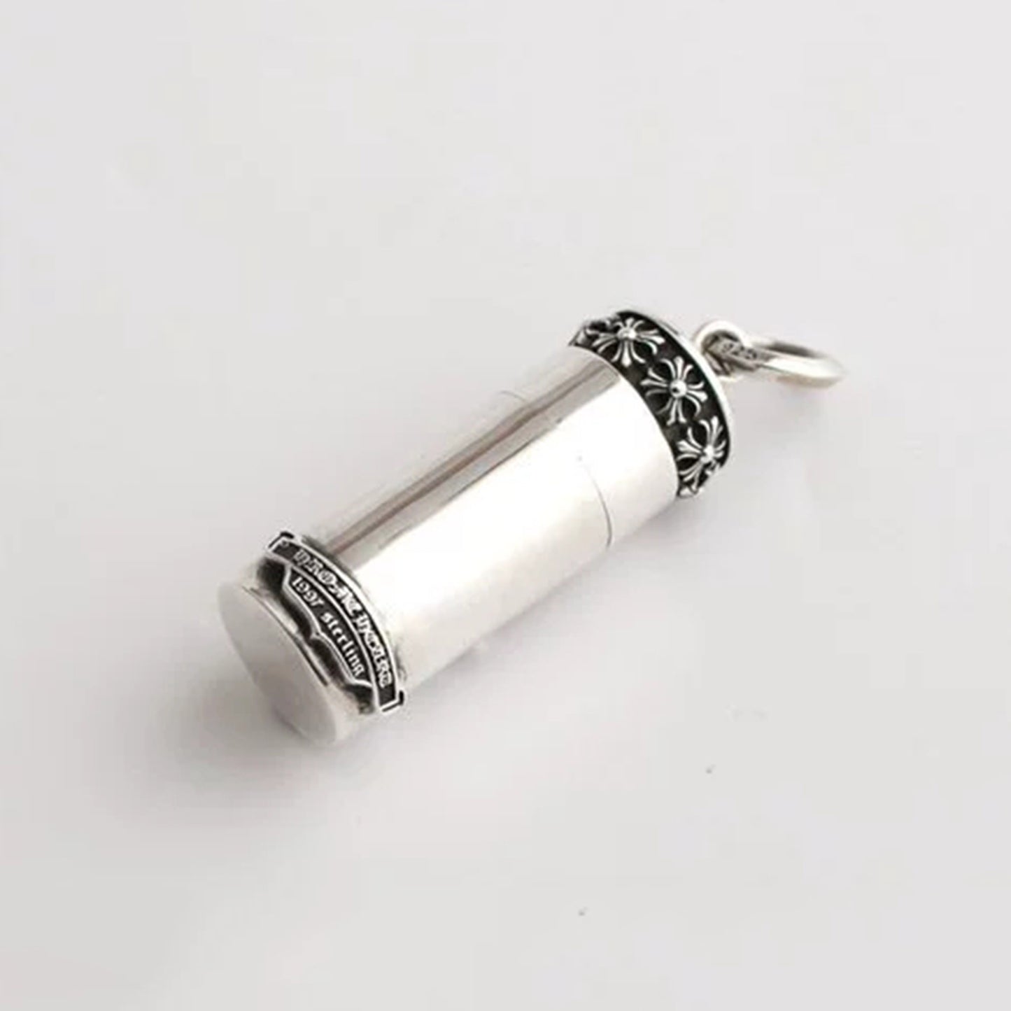 Chrome Hearts Style Gothic Cross Matchbox Necklace Pendant, Sterling Silver Cylindrical Charm, Punk Jewelry