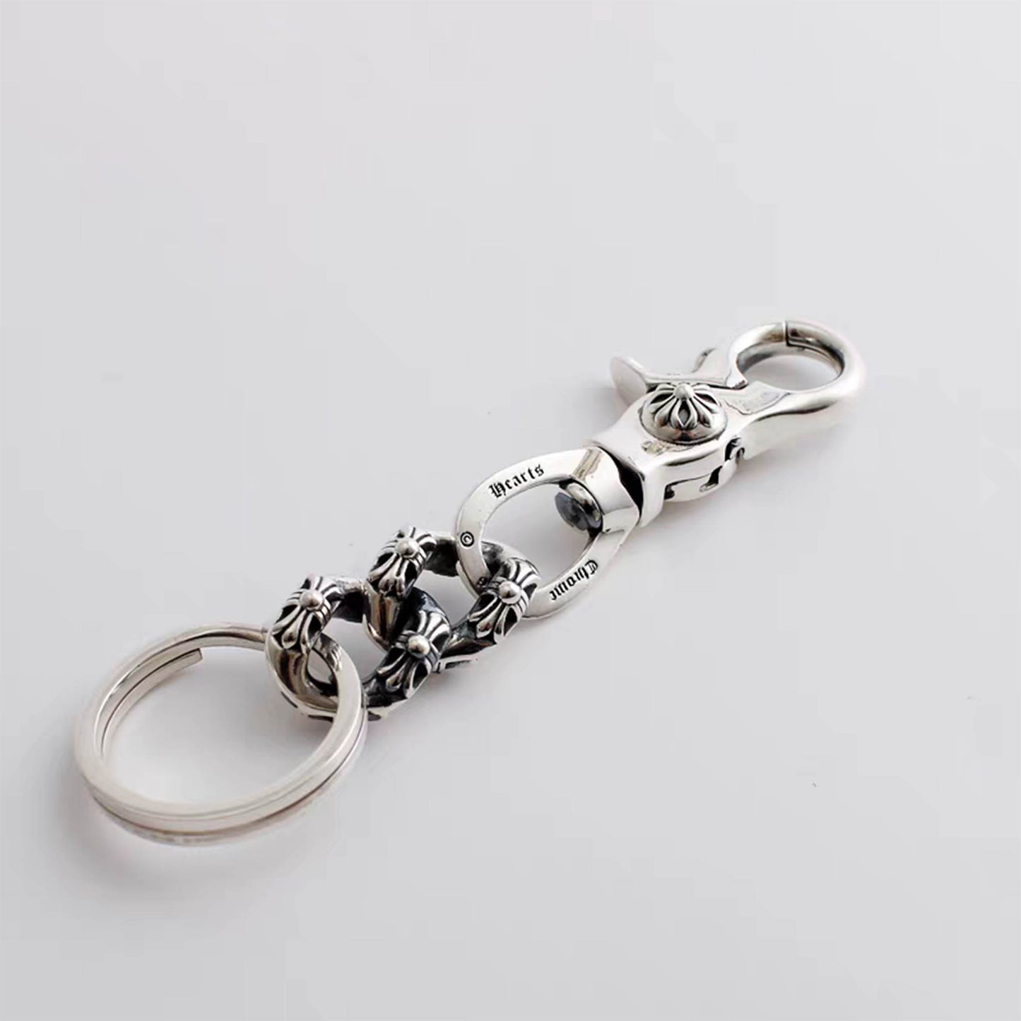 Chrome Hearts Gothic Cross Keychain Clip, Punk Statement Sterling Silver Key Clip