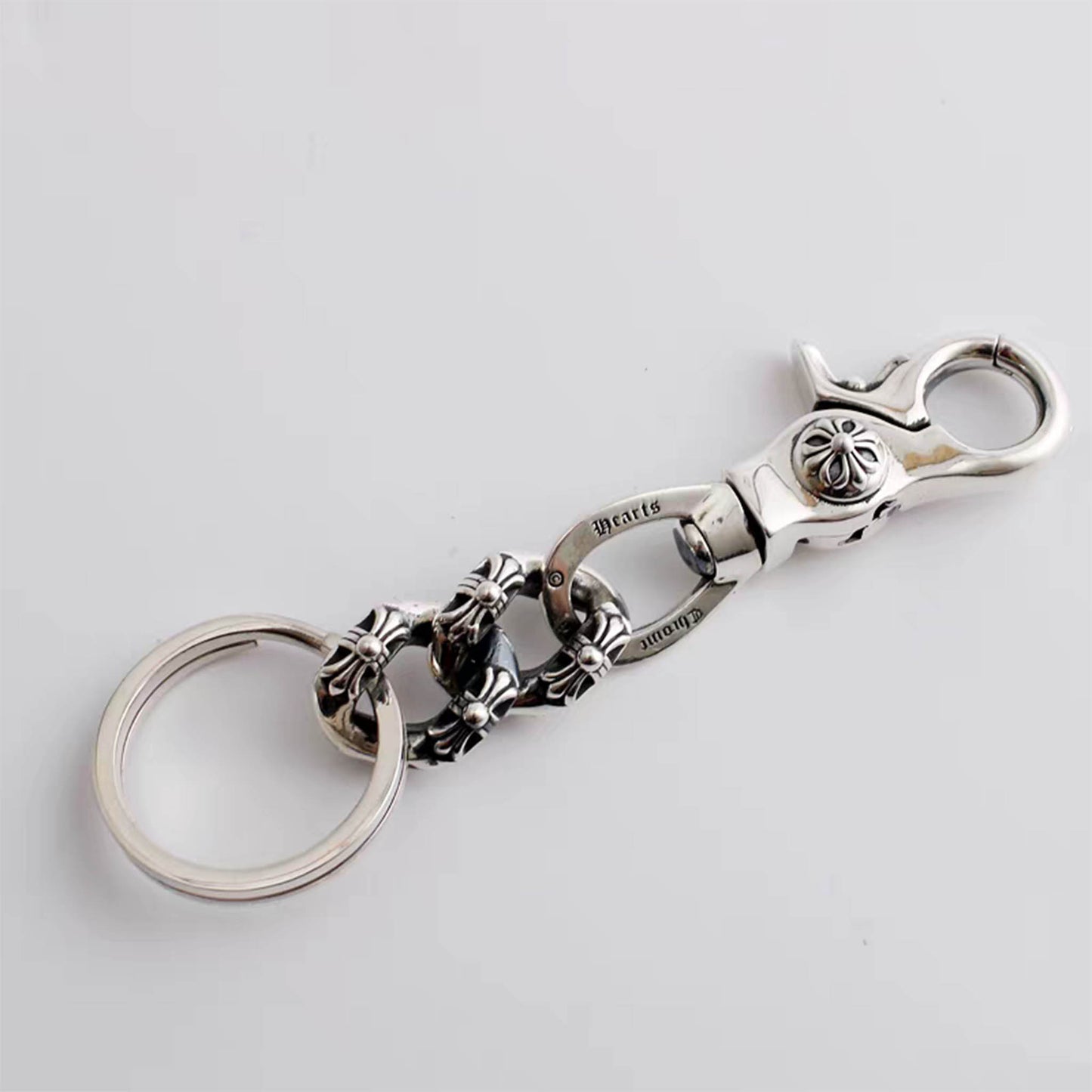 Chrome Hearts Gothic Cross Keychain Clip, Punk Statement Sterling Silver Key Clip