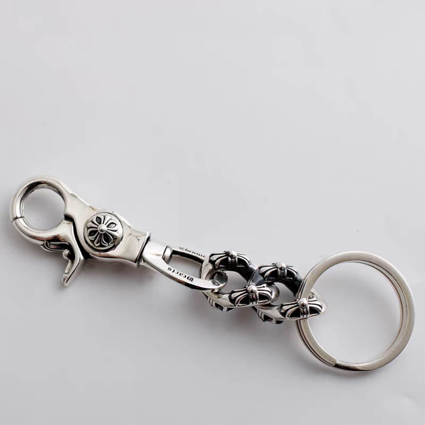 Chrome Hearts Gothic Cross Keychain Clip, Punk Statement Sterling Silver Key Clip
