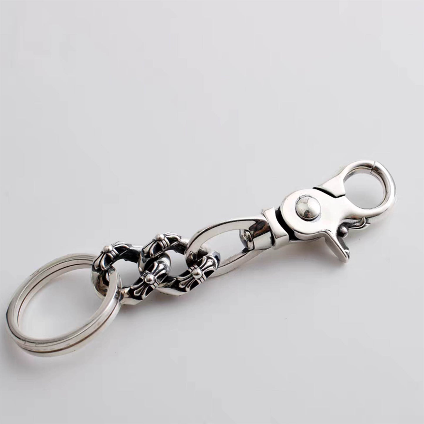 Chrome Hearts Gothic Cross Keychain Clip, Punk Statement Sterling Silver Key Clip