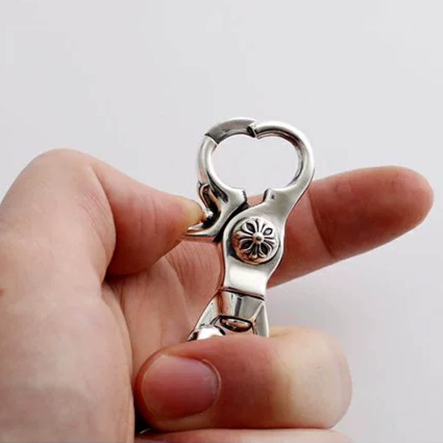 Chrome Hearts Gothic Cross Keychain Clip, Punk Statement Sterling Silver Key Clip