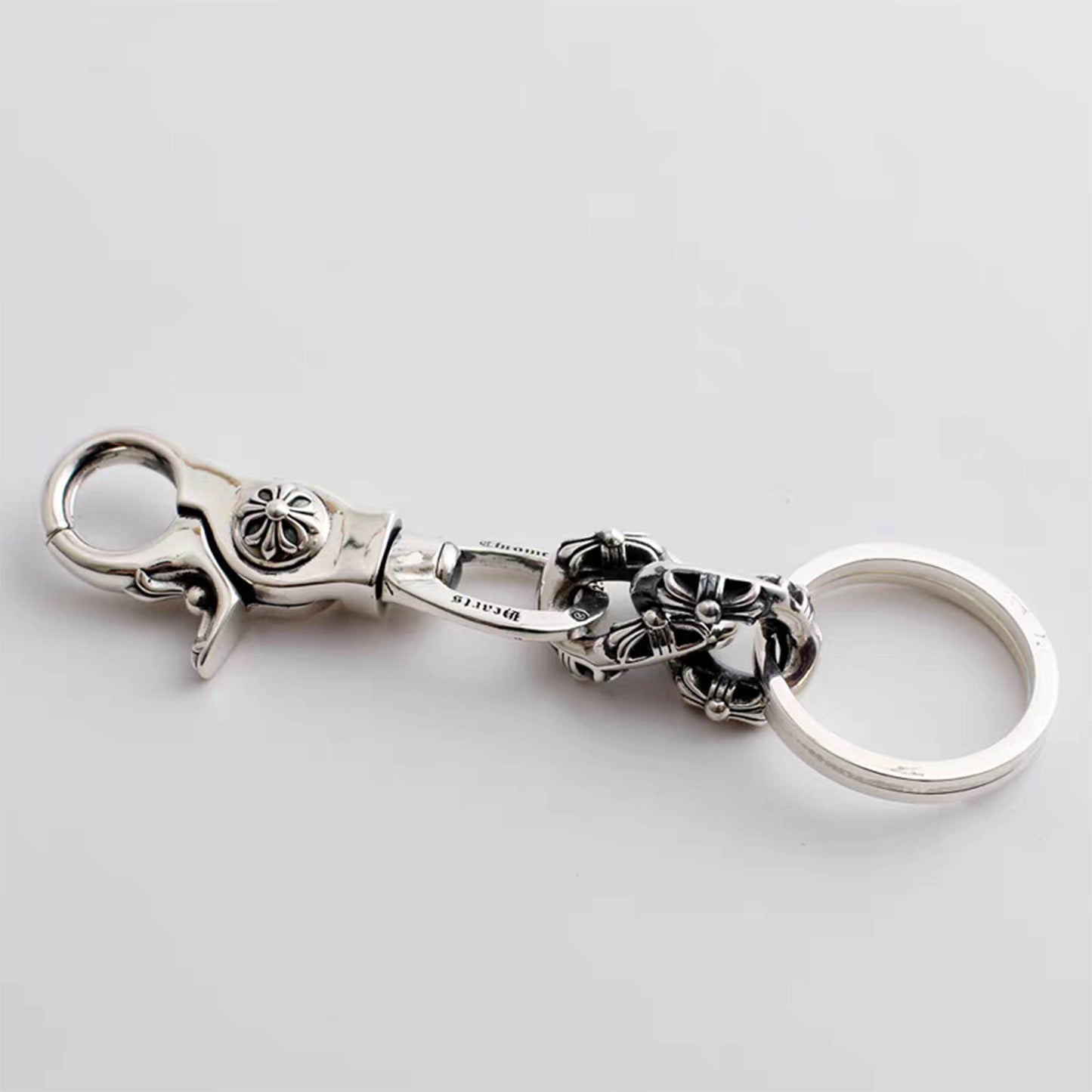 Chrome Hearts Gothic Cross Keychain Clip, Punk Statement Sterling Silver Key Clip