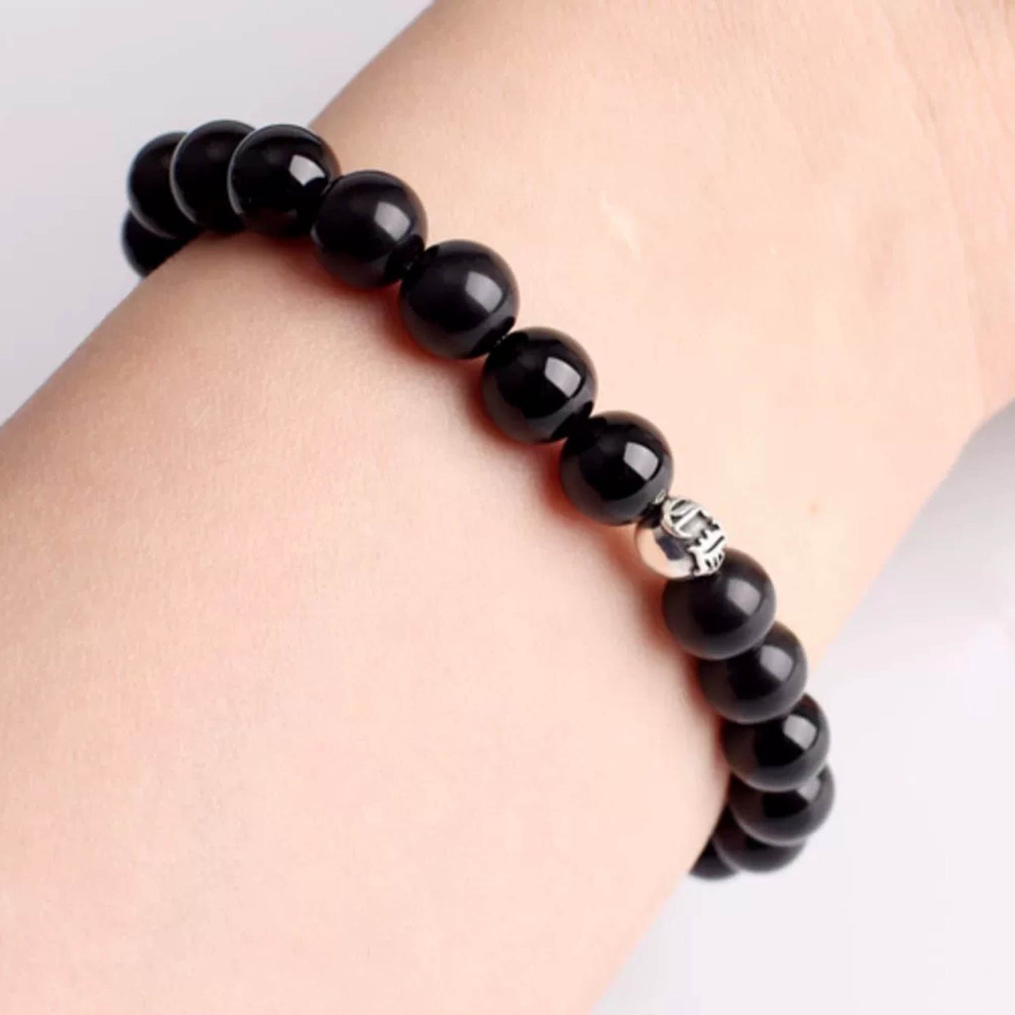 Chrome Hearts Style Beads Bracelet, Obsidian & Solid Sterling Silver Ball Chain Bracelets, Gothic Cross & Letters Bracelet