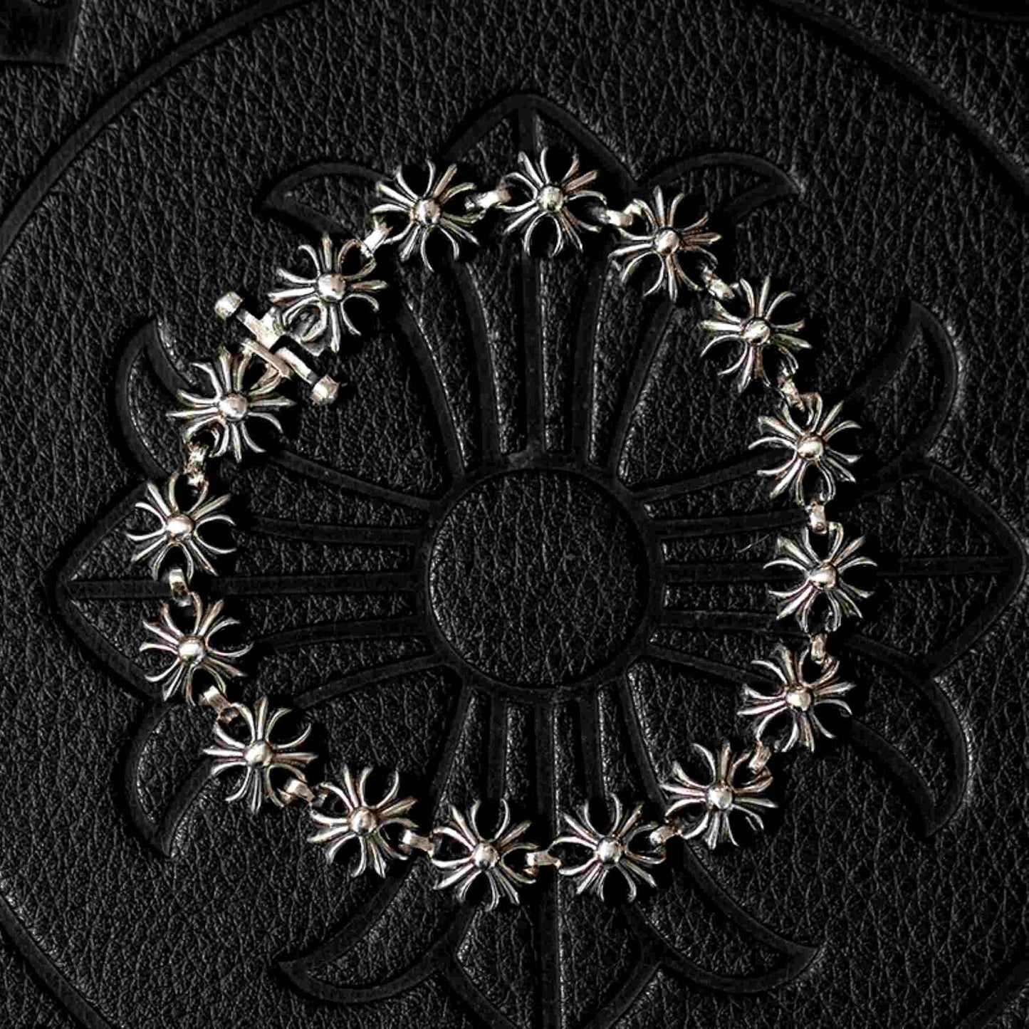 Chrome Hearts Style Tiny Plus Bracelet, Sterling Silver Punk Statement Bracelets, Gothic Cross Bracelet for Couples