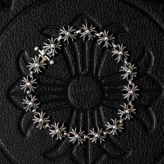 Chrome Hearts Style Tiny Plus Bracelet, Sterling Silver Punk Statement Bracelets, Gothic Cross Bracelet for Couples