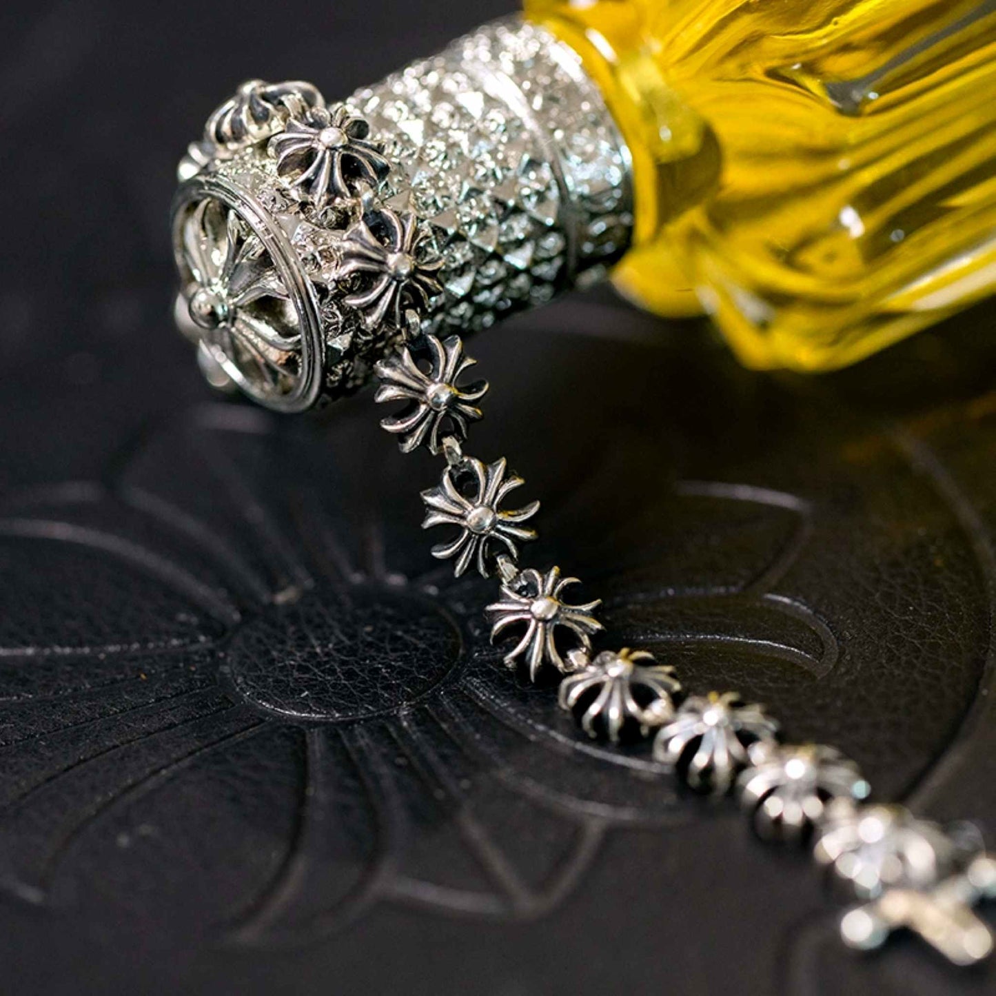 Chrome Hearts Style Tiny Plus Bracelet, Sterling Silver Punk Statement Bracelets, Gothic Cross Bracelet for Couples