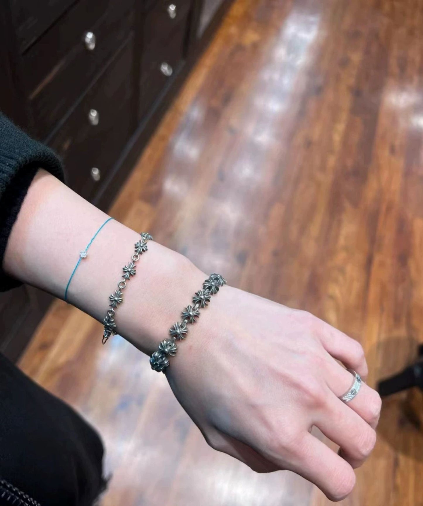 Chrome Hearts Style Tiny Plus Bracelet, Sterling Silver Punk Statement Bracelets, Gothic Cross Bracelet for Couples