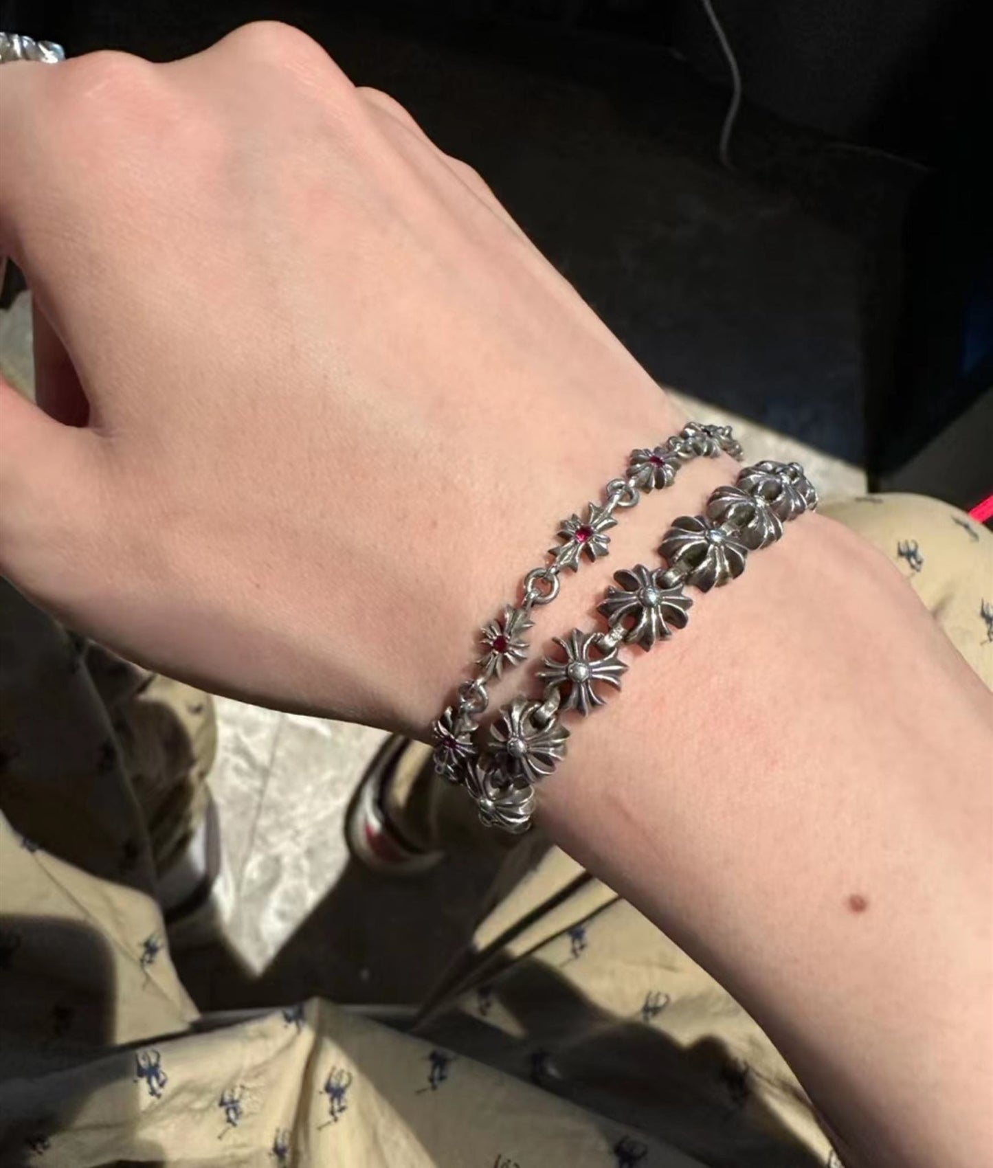 Chrome Hearts Style Tiny Plus Bracelet, Sterling Silver Punk Statement Bracelets, Gothic Cross Bracelet for Couples