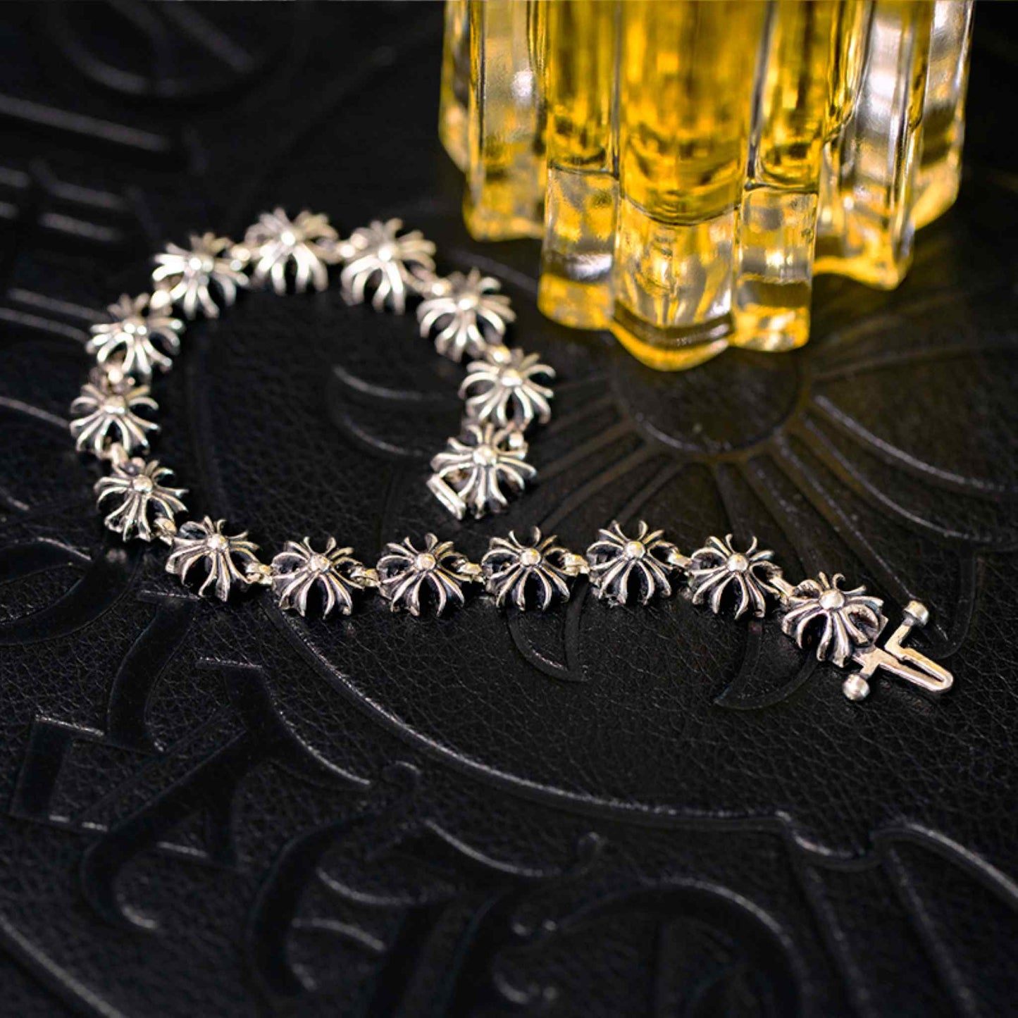 Chrome Hearts Style Tiny Plus Bracelet, Sterling Silver Punk Statement Bracelets, Gothic Cross Bracelet for Couples