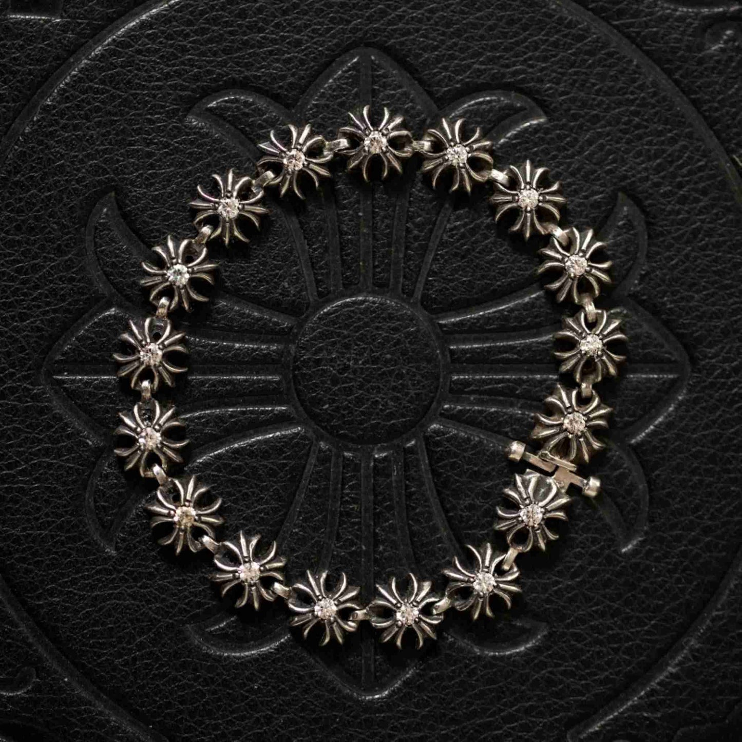 Chrome Hearts Style Tiny Plus Bracelet with Gems, Sterling Silver Punk Statement Bracelets, Gothic Cross Bracelet for Couples