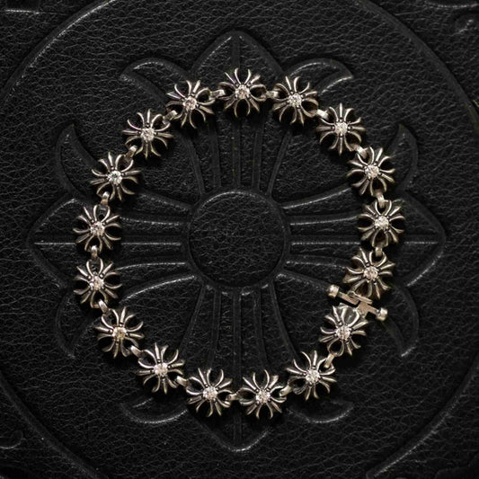 Chrome Hearts Style Tiny Plus Bracelet with Gems, Sterling Silver Punk Statement Bracelets, Gothic Cross Bracelet for Couples