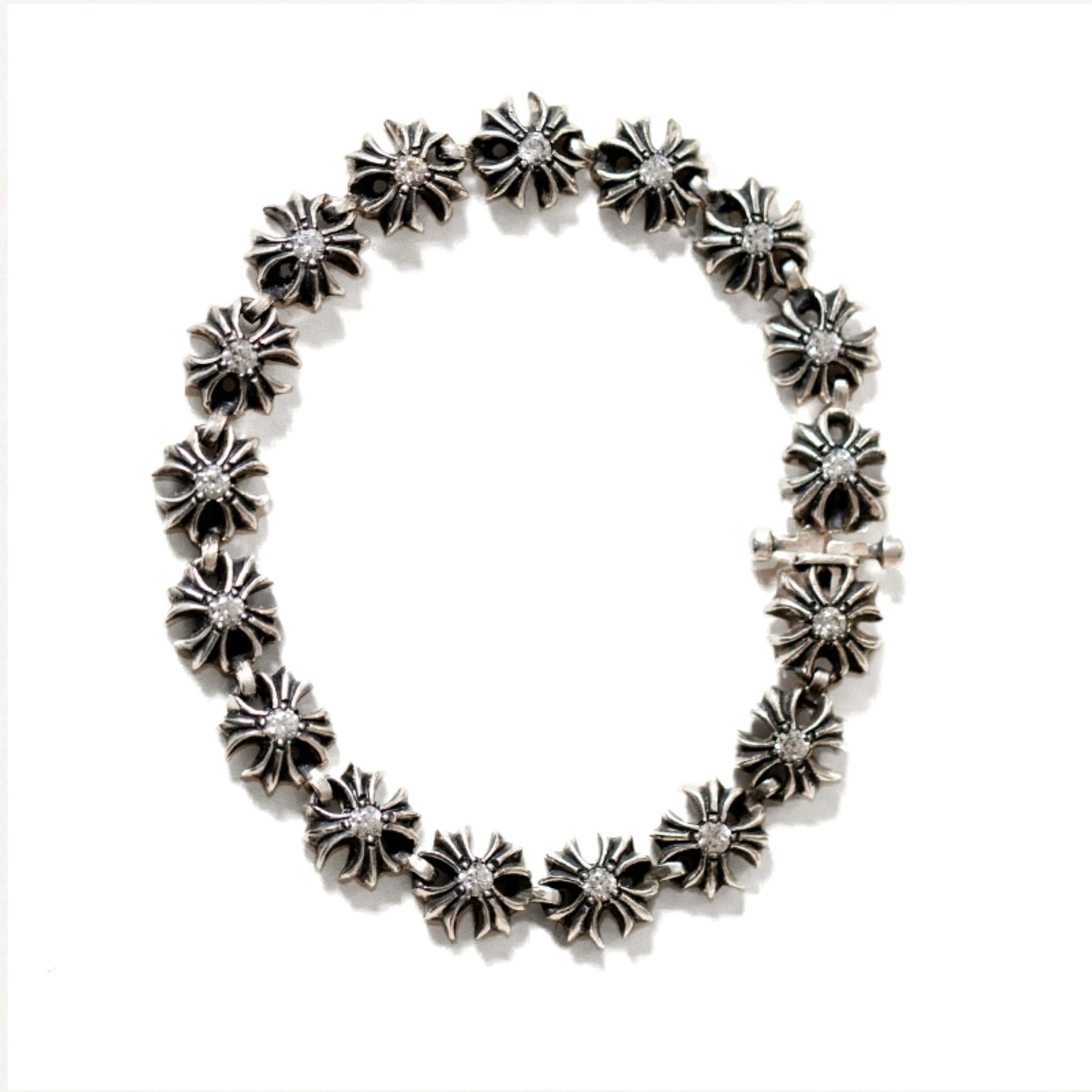 Chrome Hearts Style Tiny Plus Bracelet with Gems, Sterling Silver Punk Statement Bracelets, Gothic Cross Bracelet for Couples