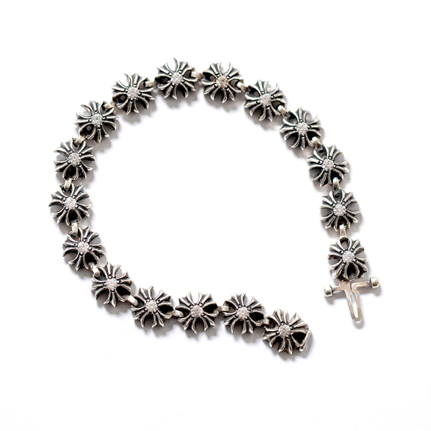 Chrome Hearts Style Tiny Plus Bracelet with Gems, Sterling Silver Punk Statement Bracelets, Gothic Cross Bracelet for Couples