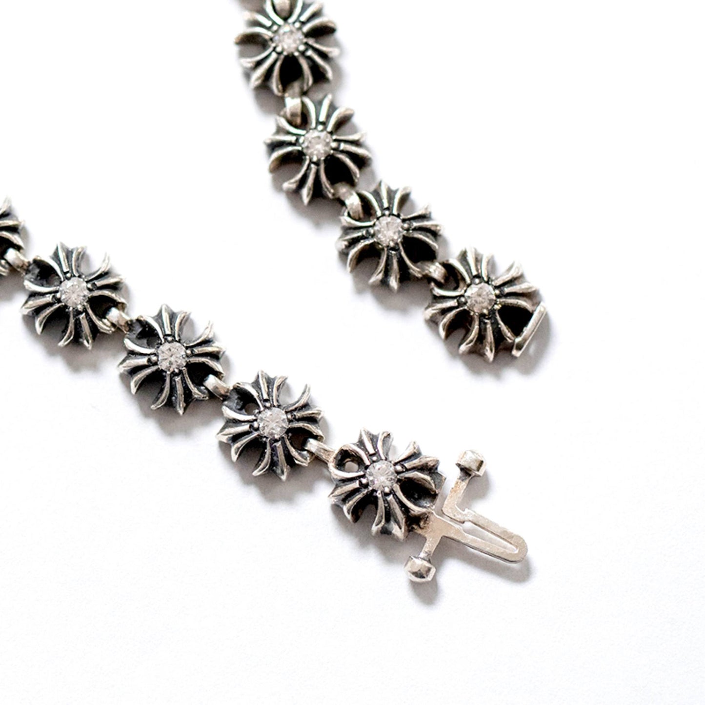 Chrome Hearts Style Tiny Plus Bracelet with Gems, Sterling Silver Punk Statement Bracelets, Gothic Cross Bracelet for Couples