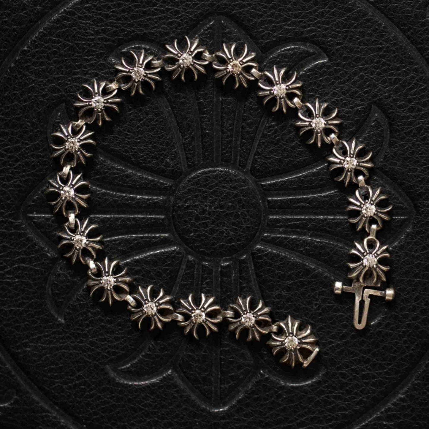 Chrome Hearts Style Tiny Plus Bracelet with Gems, Sterling Silver Punk Statement Bracelets, Gothic Cross Bracelet for Couples